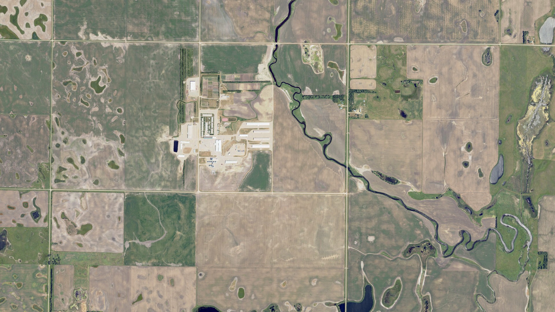 Natural-color aerial photograph of land around Kentner, North Dakota