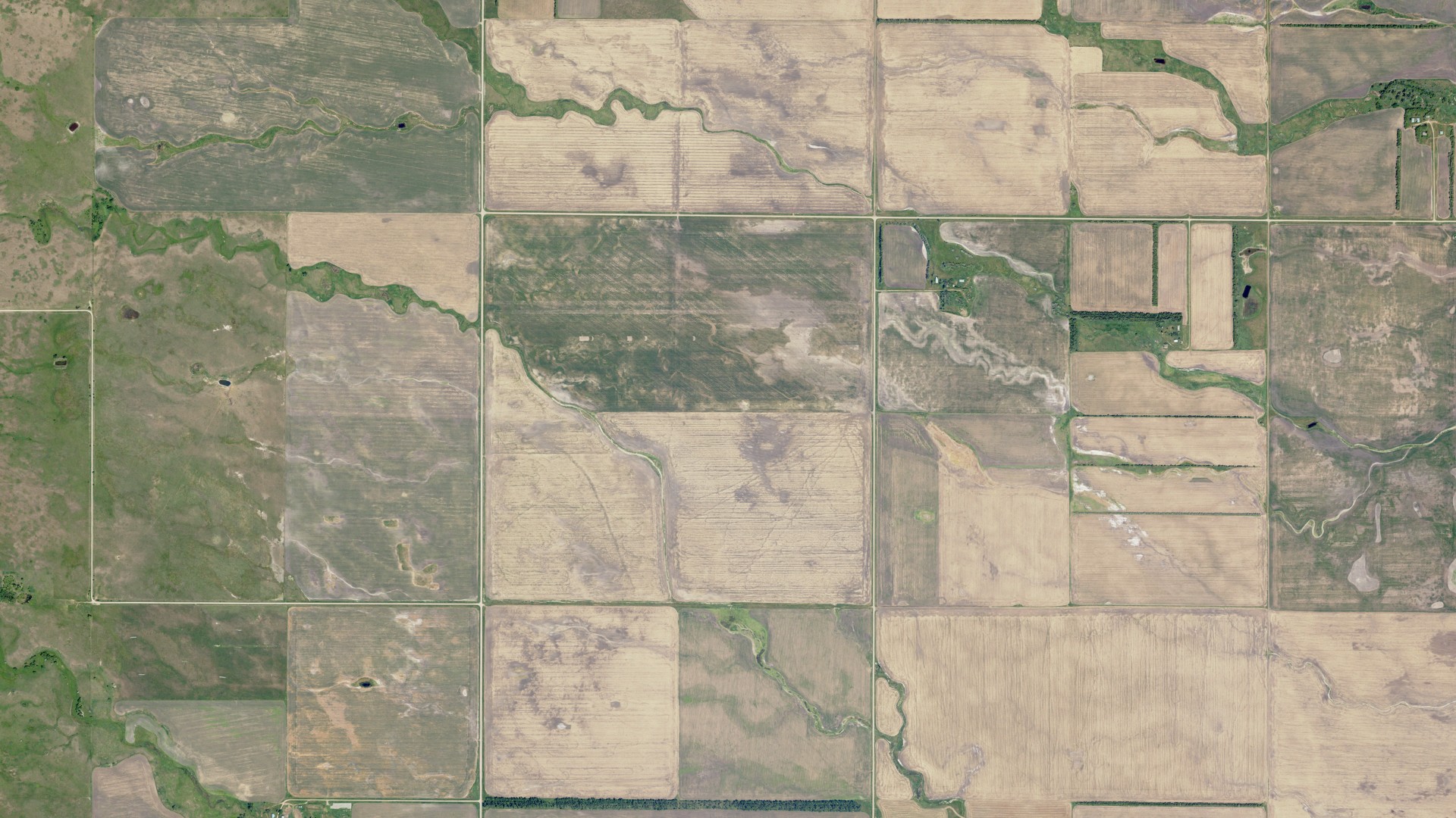 Aerial view of land around Lorraine, North Dakota