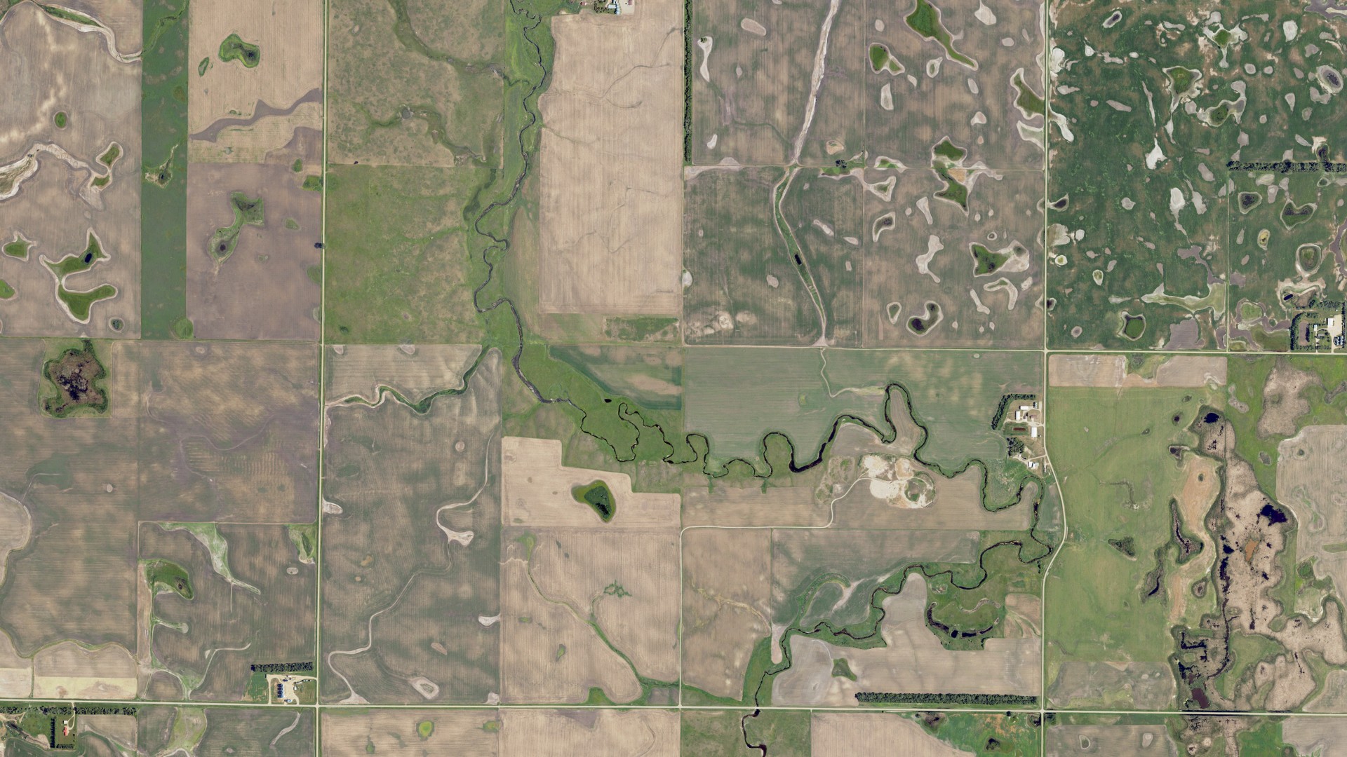 Aerial view of land around Valley, North Dakota