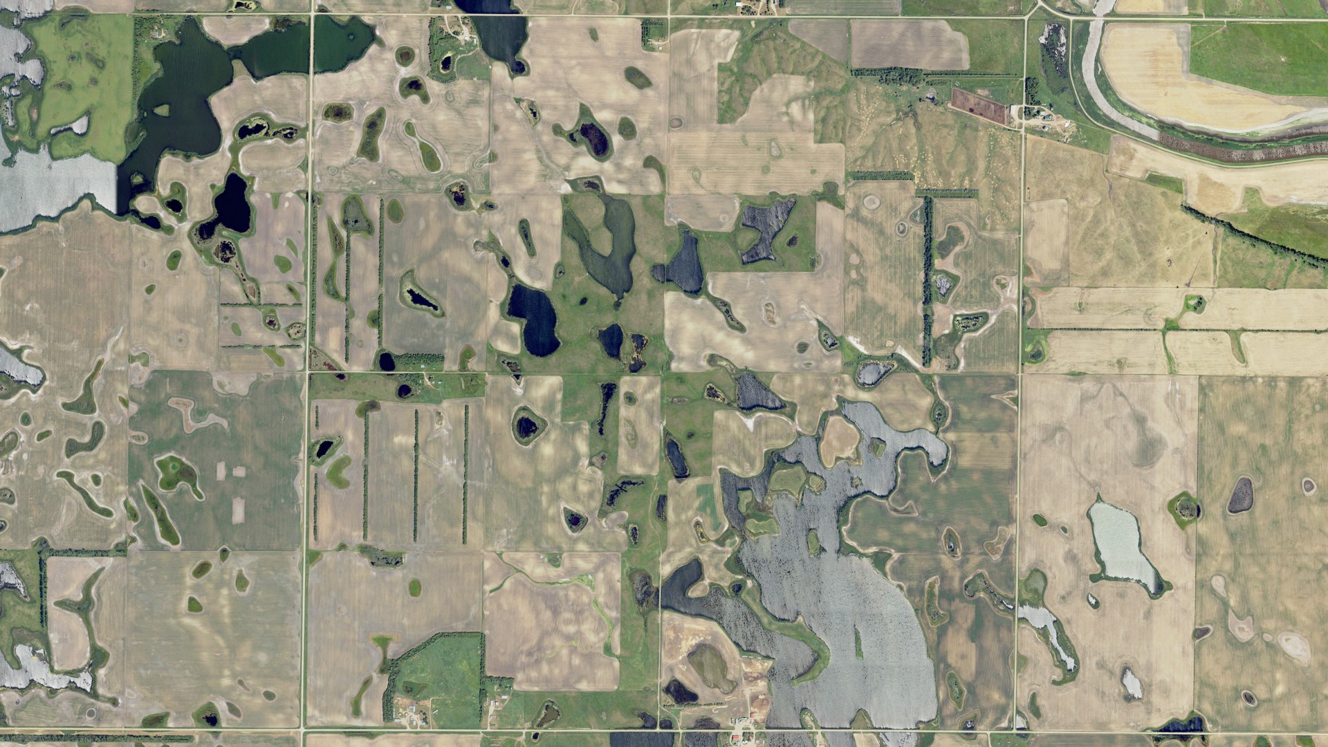 Natural-color aerial photograph of land around Wright, North Dakota