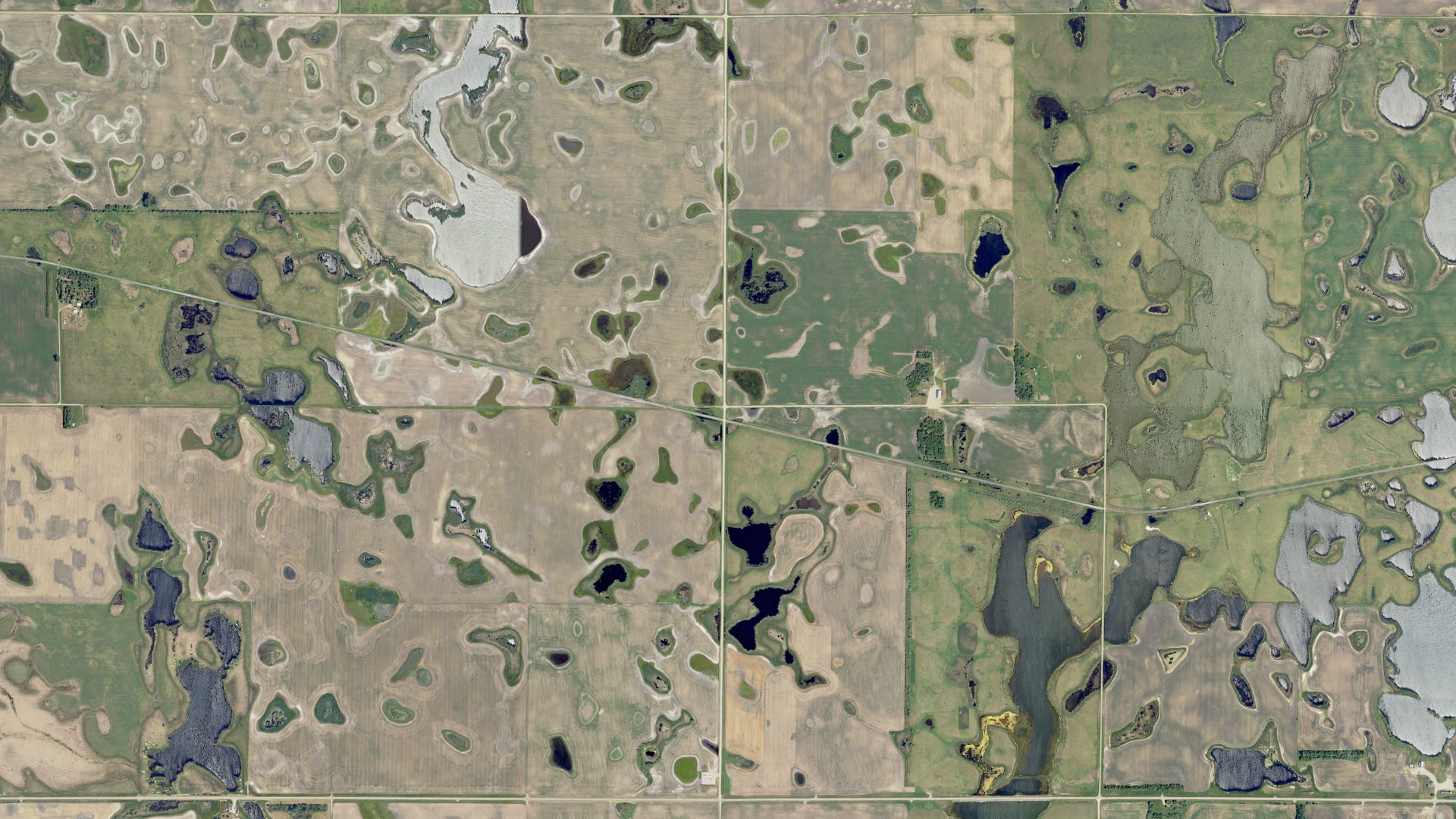 Aerial view of land around Yorktown, North Dakota