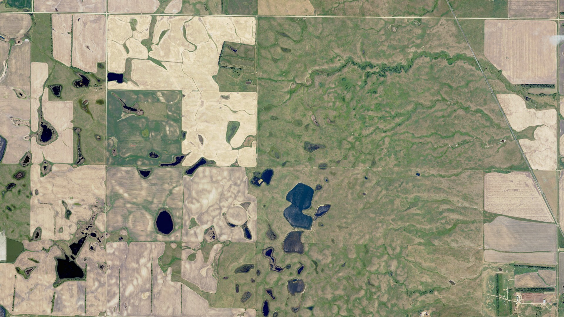 Natural-color aerial photograph of land around Young, North Dakota