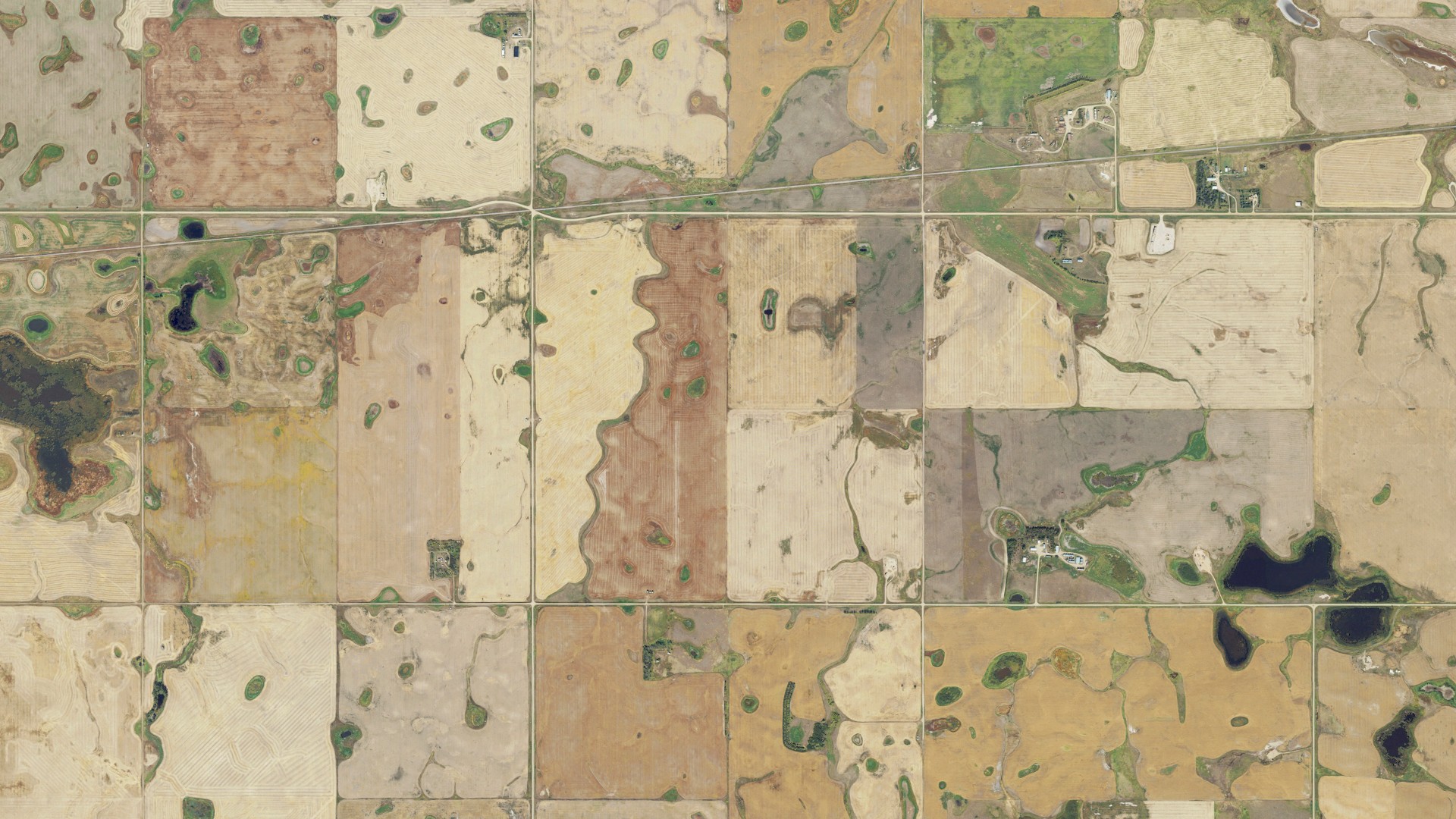 Aerial view of land around Ambrose, North Dakota