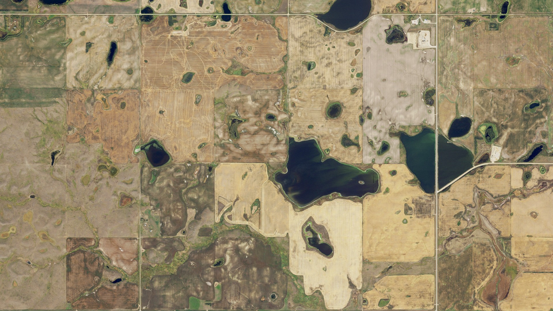 Aerial view of land around Burg, North Dakota