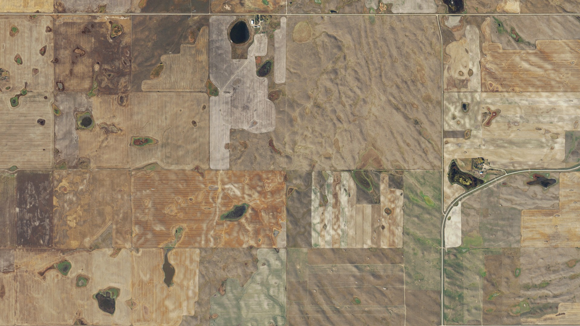 Aerial view of land around Daneville, North Dakota