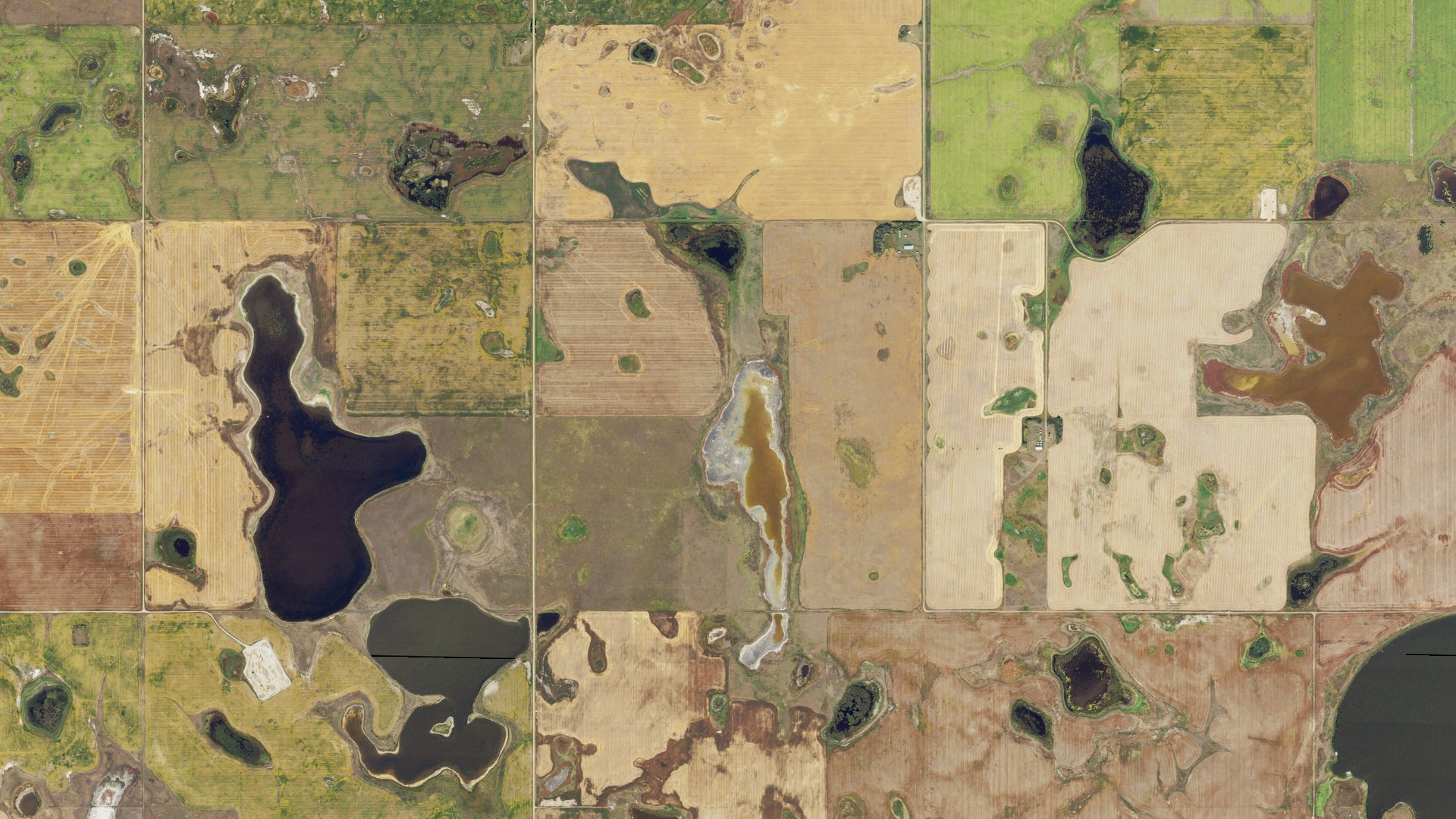 Aerial view of land around Plumer, North Dakota