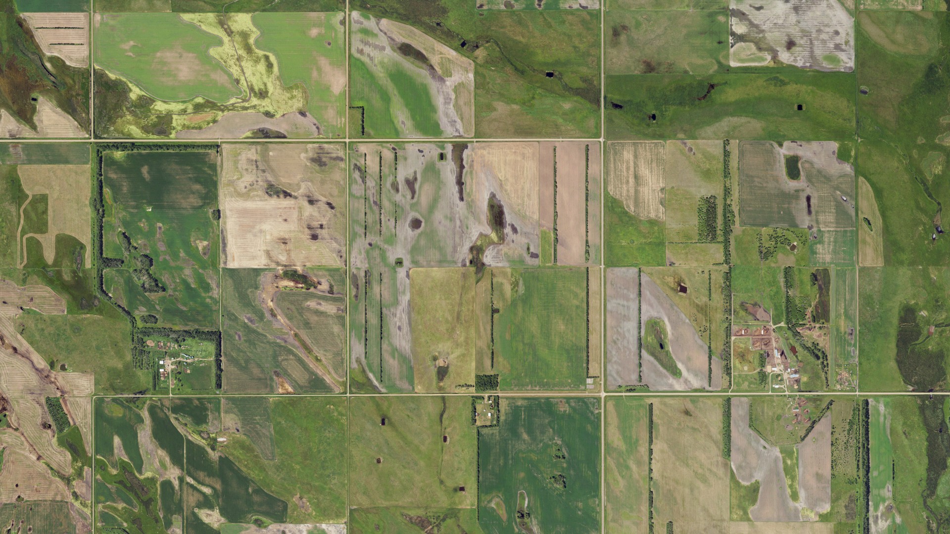 Aerial view of land around Columbia, North Dakota