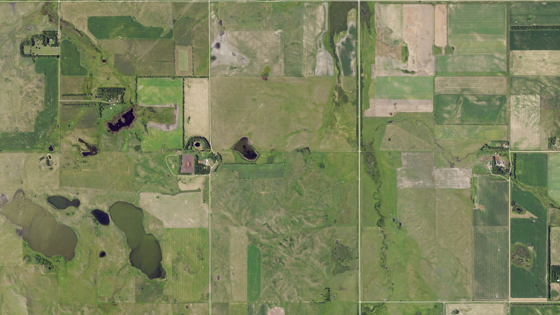Natural-color aerial photograph of land around Colvin, North Dakota