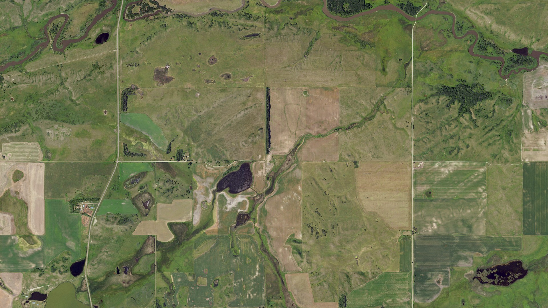 Aerial view of land around Eddy, North Dakota
