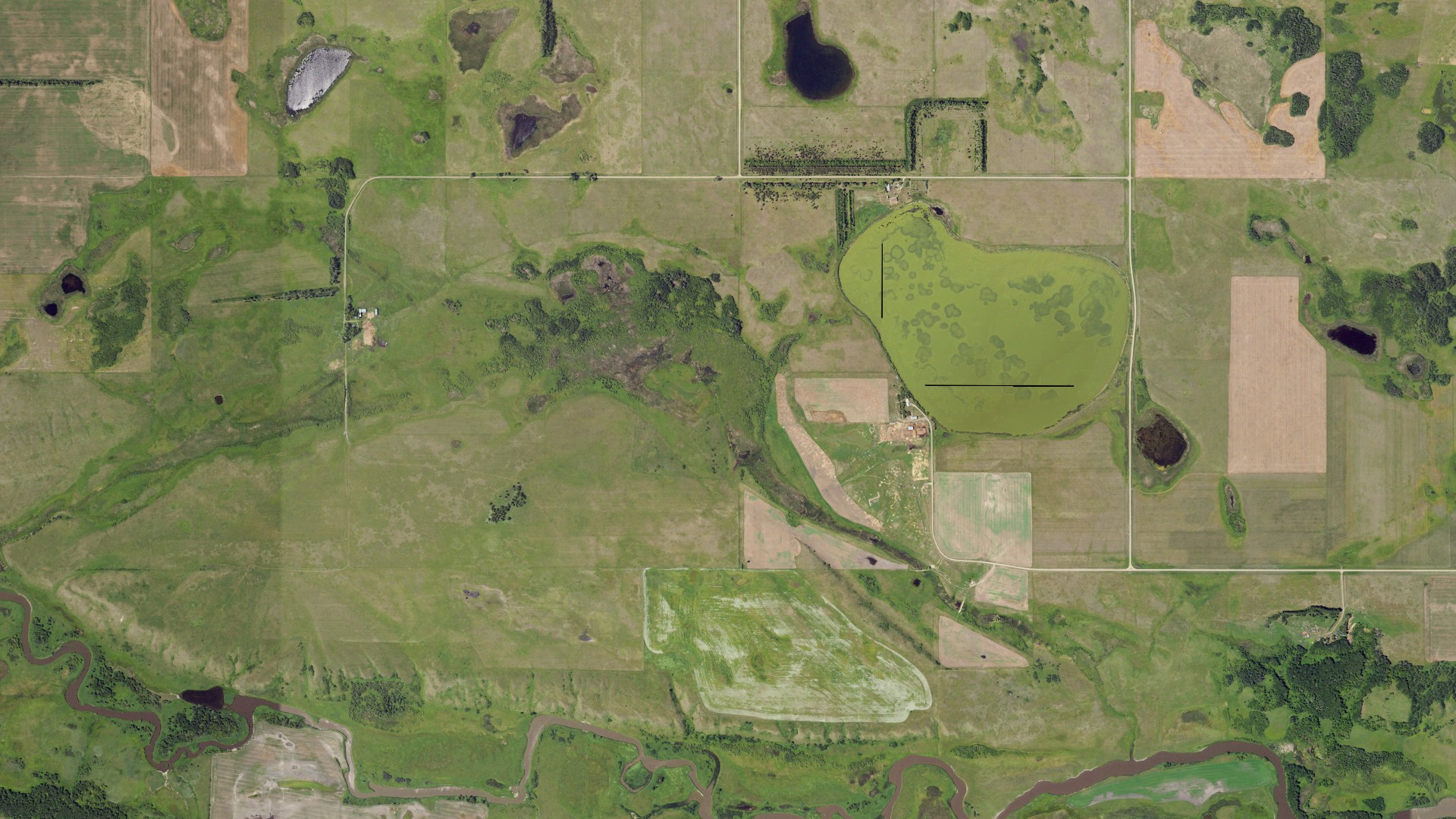 Natural-color aerial photograph of land around Freeborn, North Dakota