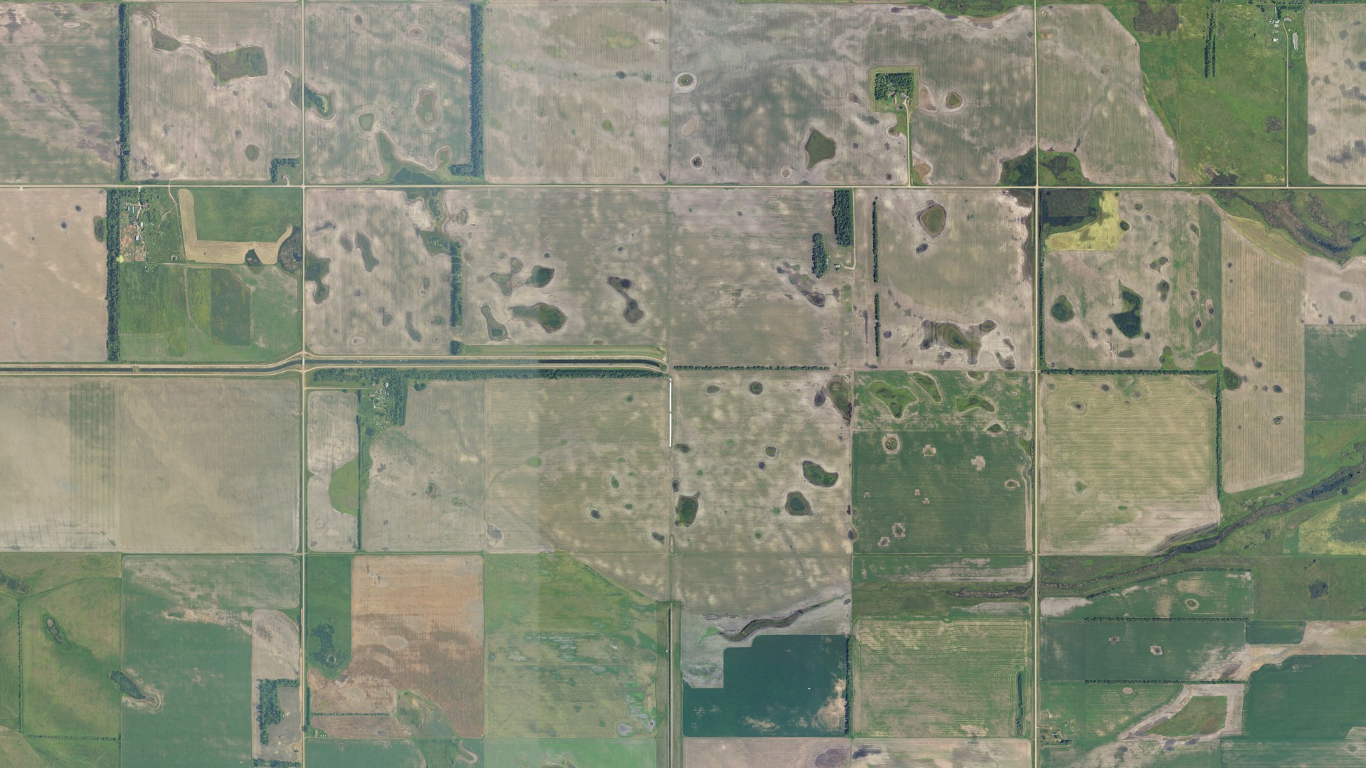 Aerial view of land around New Rockford, North Dakota