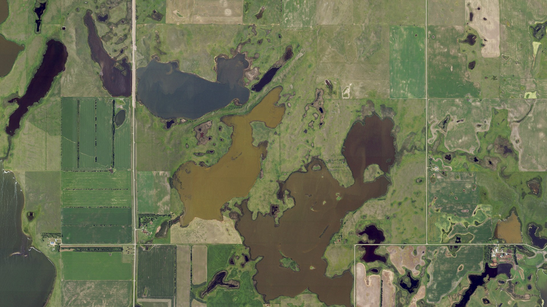 Aerial view of land around Paradise, North Dakota