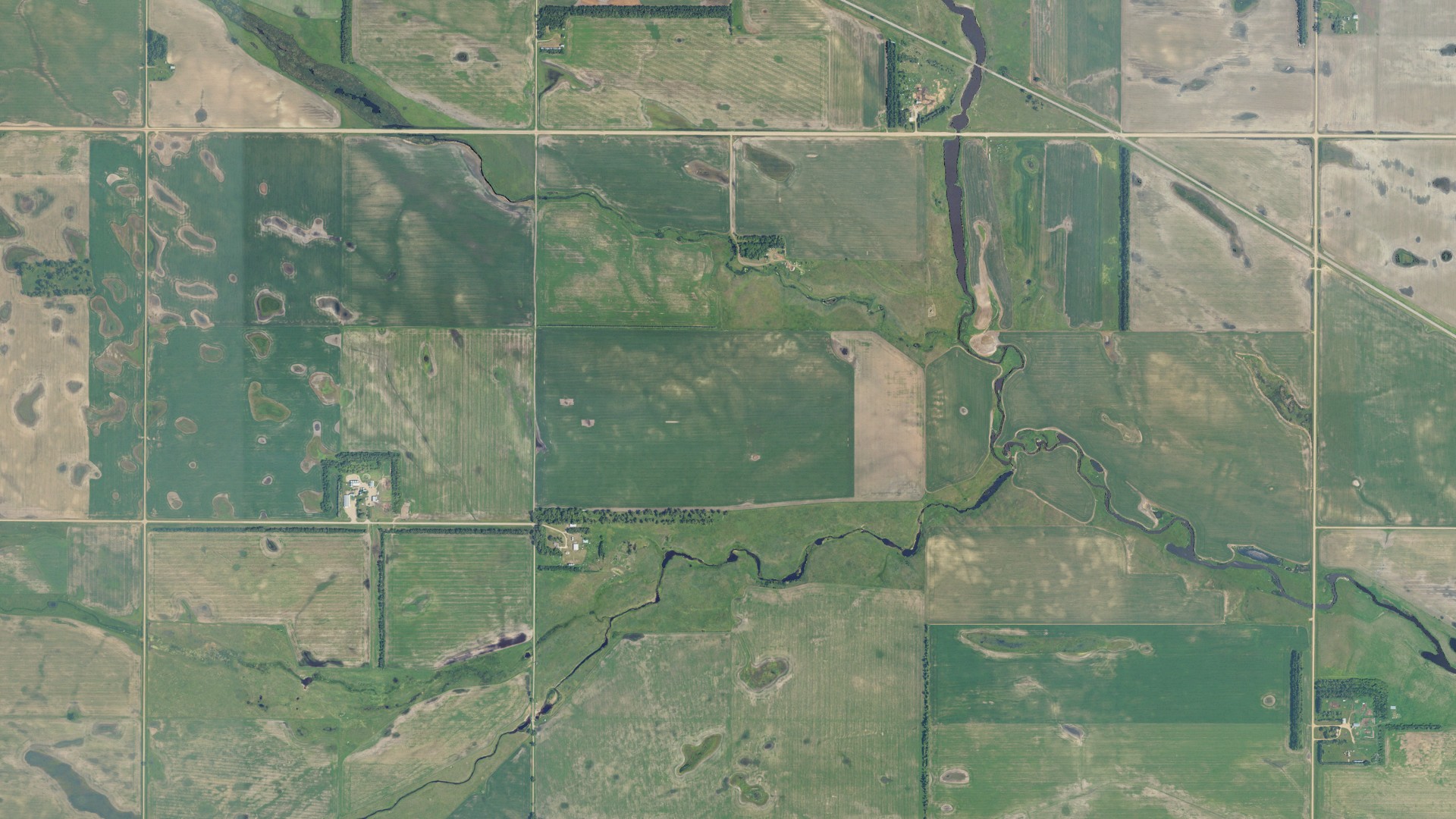 Aerial view of land around Superior, North Dakota