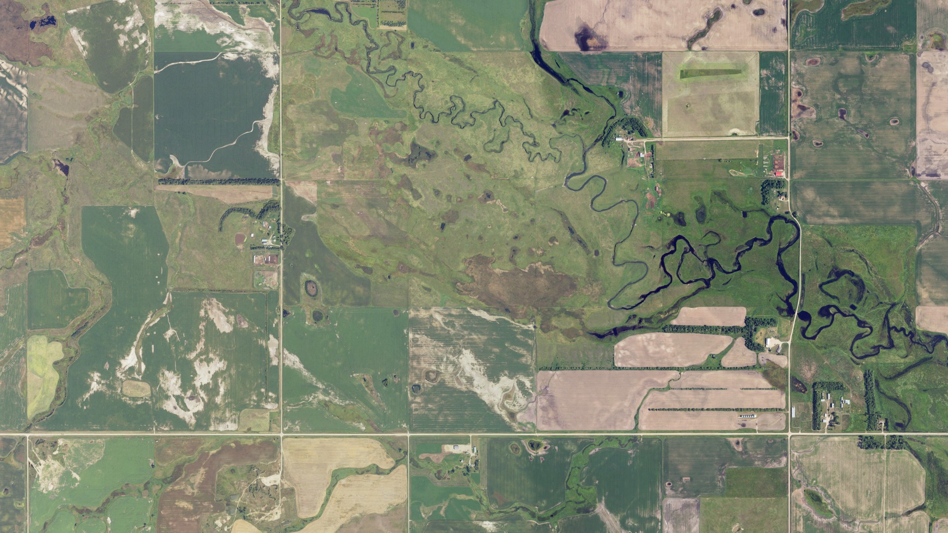Aerial view of land around Longview, North Dakota
