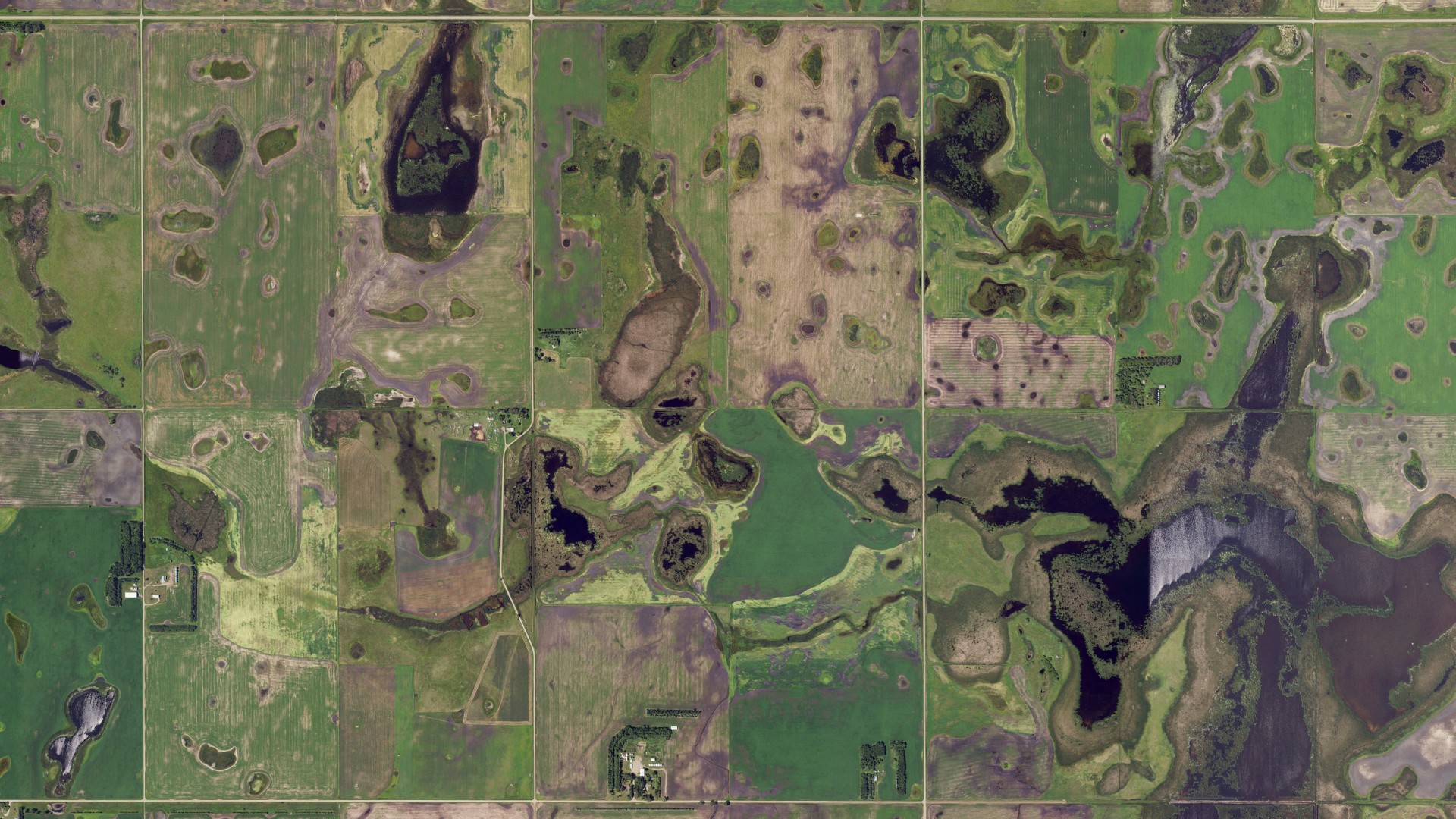 Aerial view of land around Rolling Prairie, North Dakota