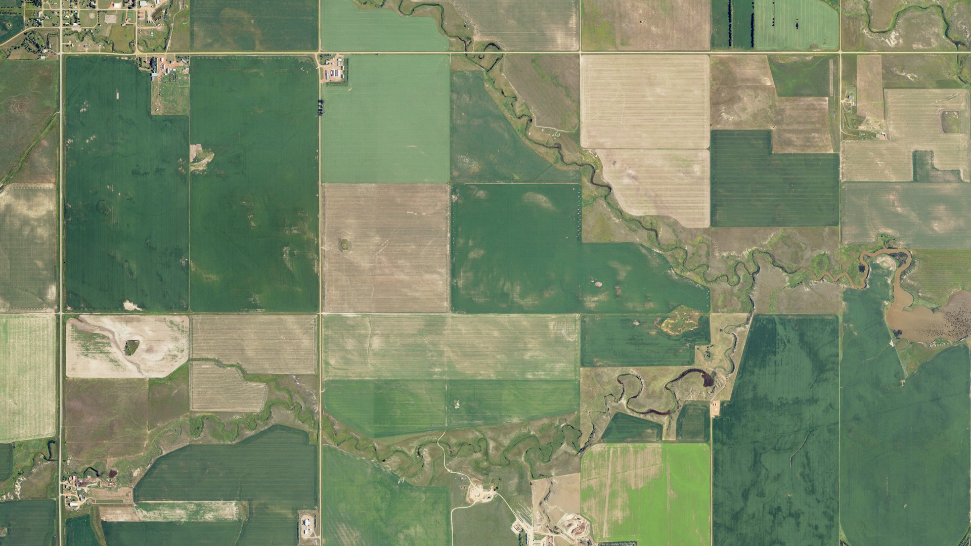 Aerial view of land around Lone Tree, North Dakota