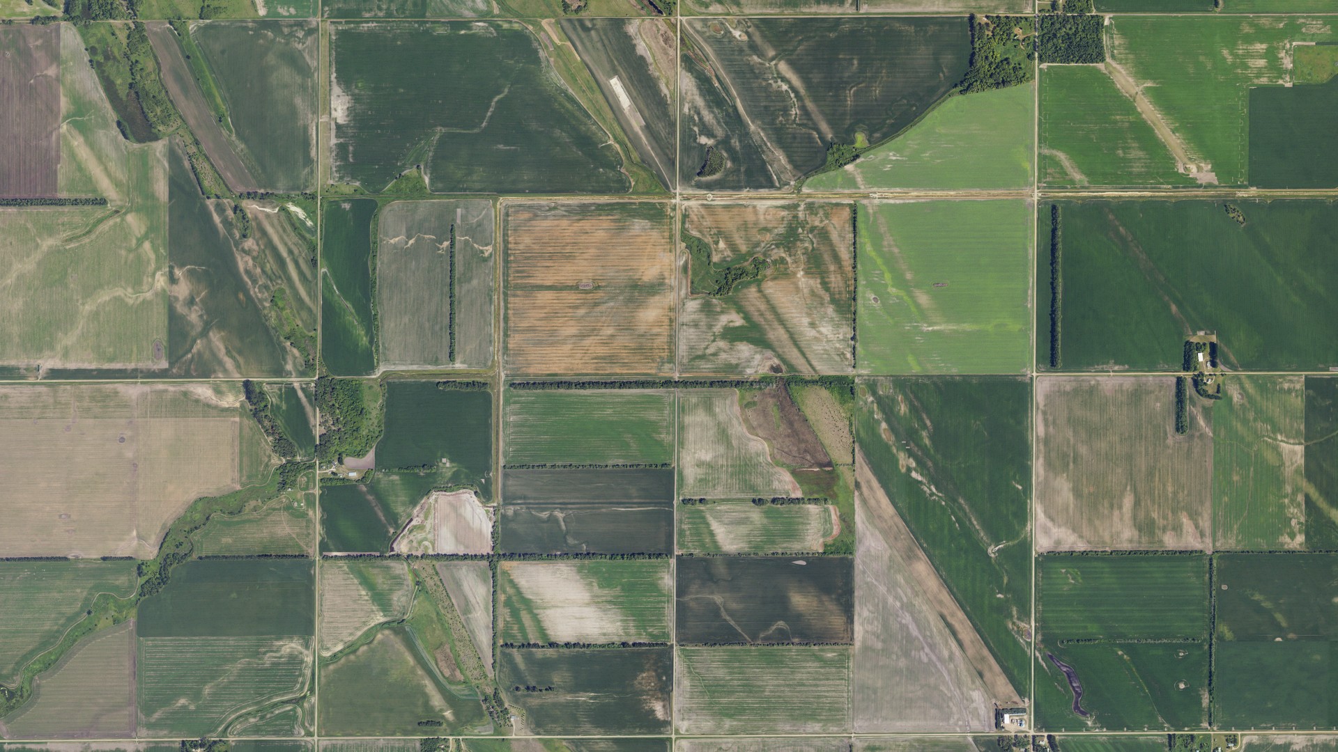 Natural-color aerial photograph of land around Chester, North Dakota