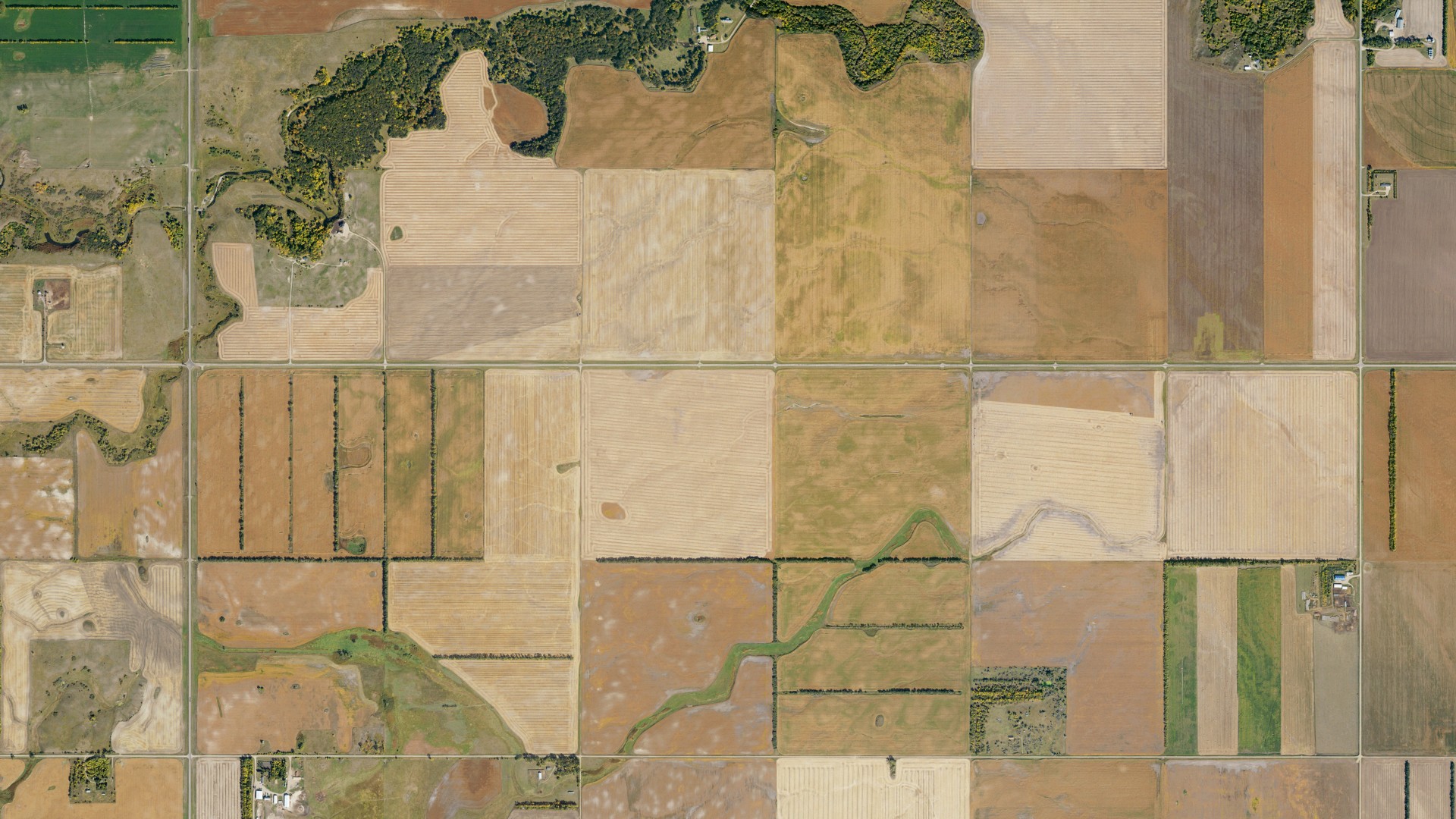 Aerial view of land around Elkmount, North Dakota
