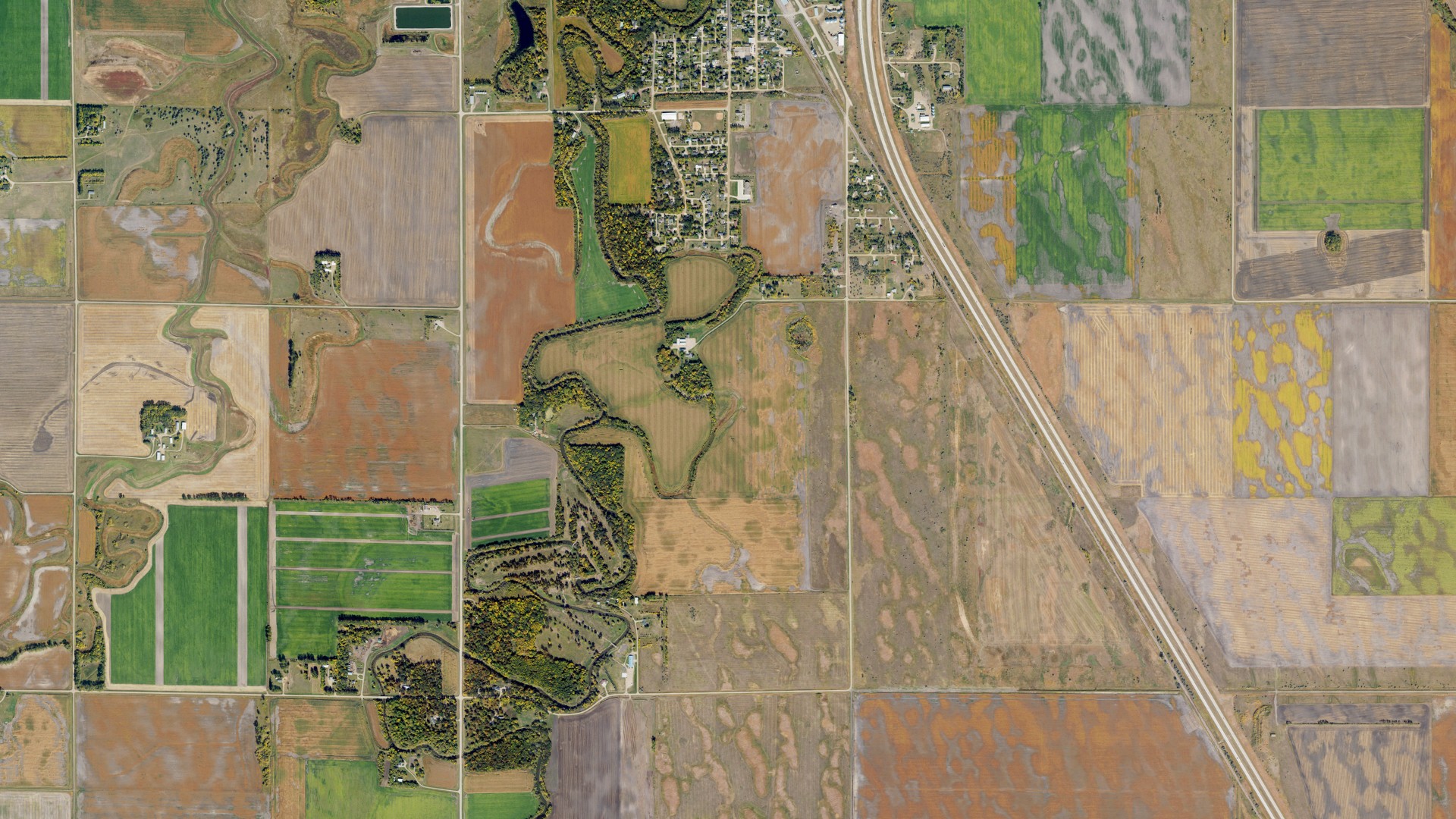 Aerial view of land around Ferry, North Dakota