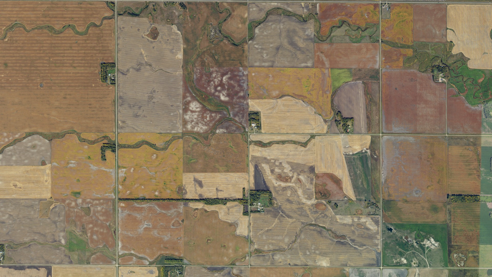 Aerial view of land around Grace, North Dakota