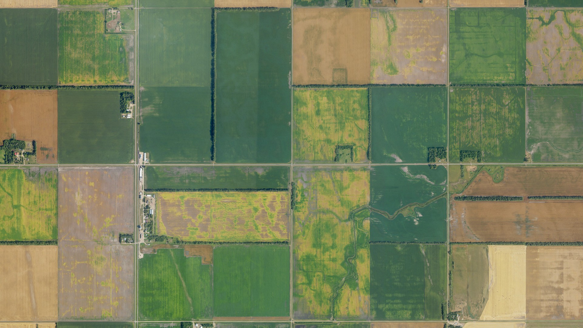 Aerial view of land around Johnstown, North Dakota