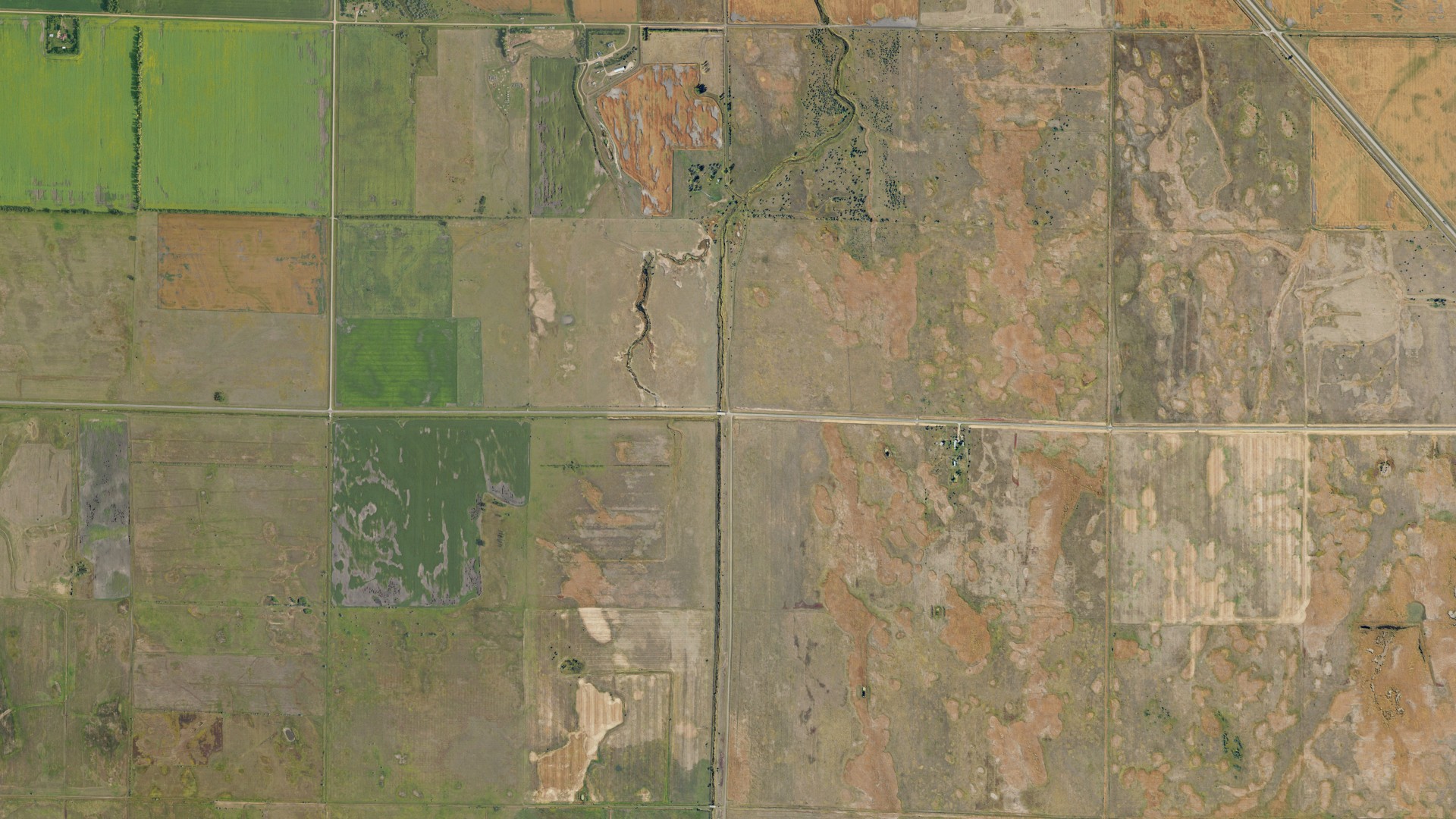 Aerial view of land around Levant, North Dakota