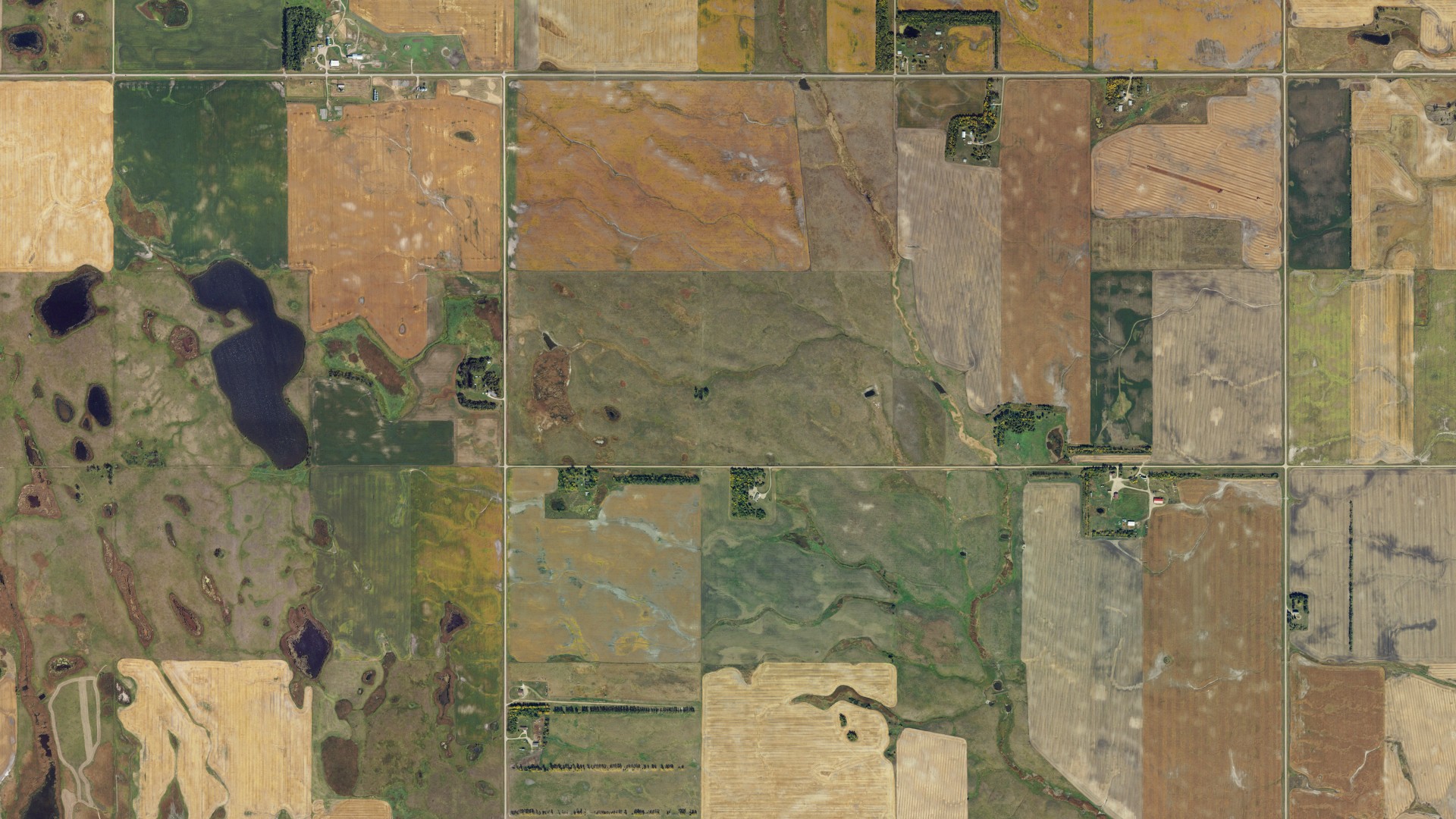 Natural-color aerial photograph of land around Moraine, North Dakota