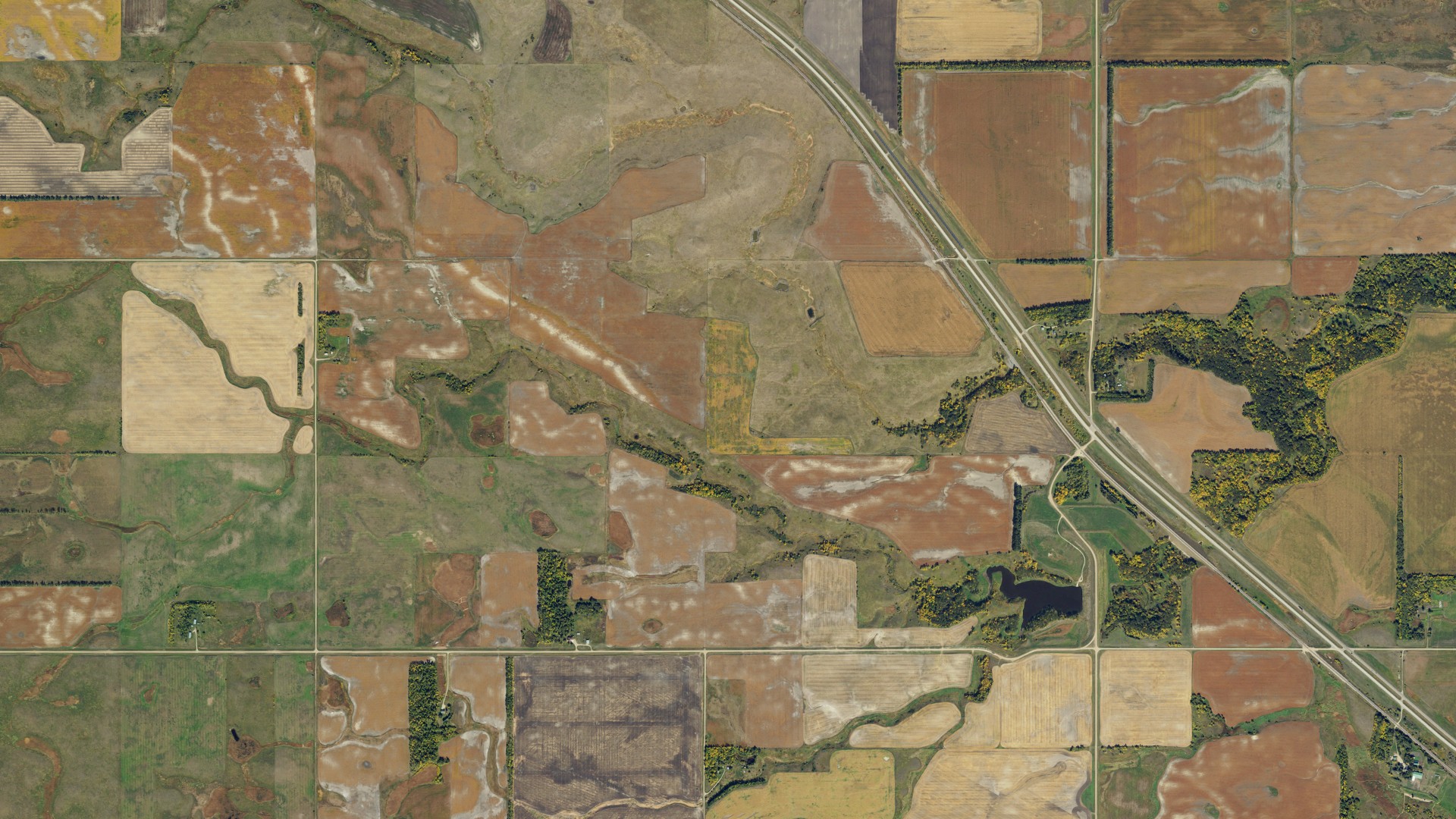 Natural-color aerial photograph of land around Niagara, North Dakota