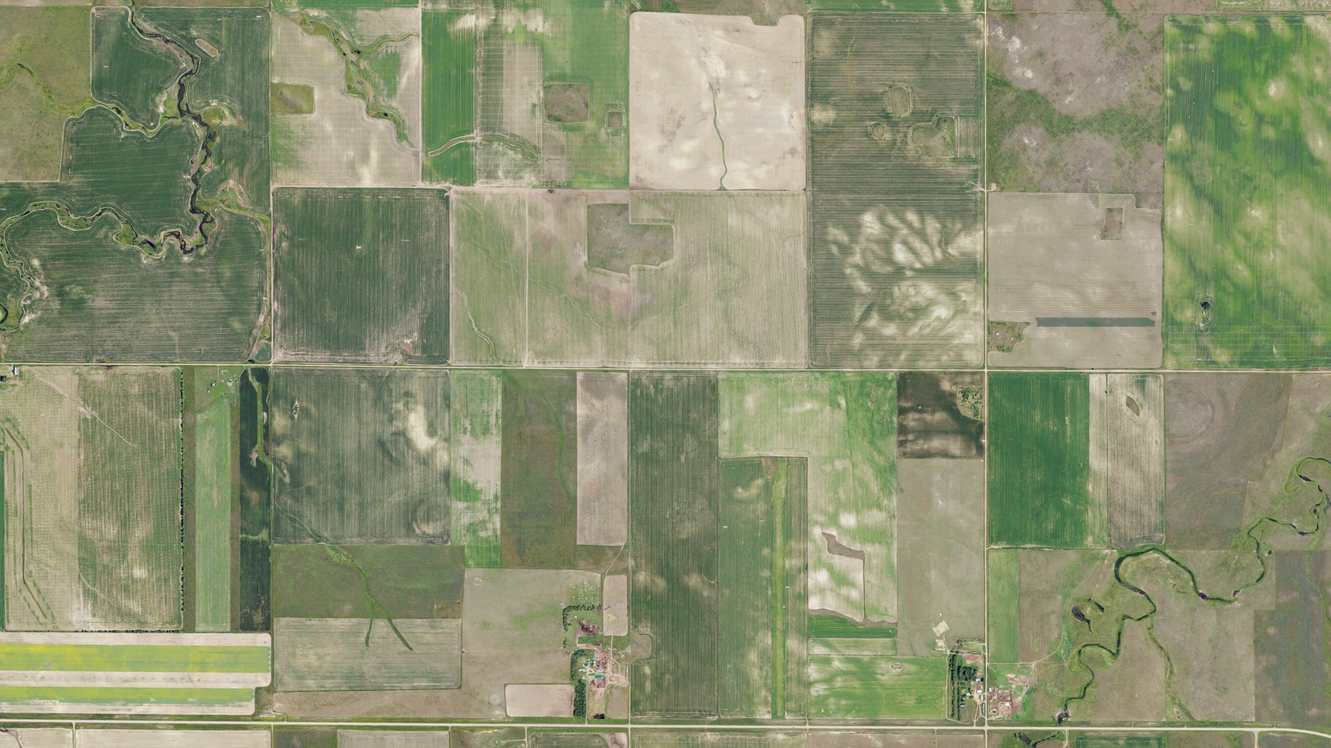 Aerial view of land around Elm, North Dakota