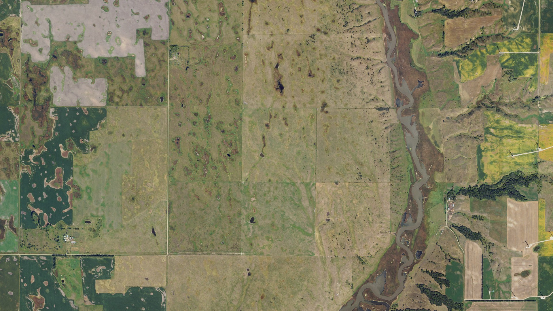 Aerial view of land around Broadview, North Dakota
