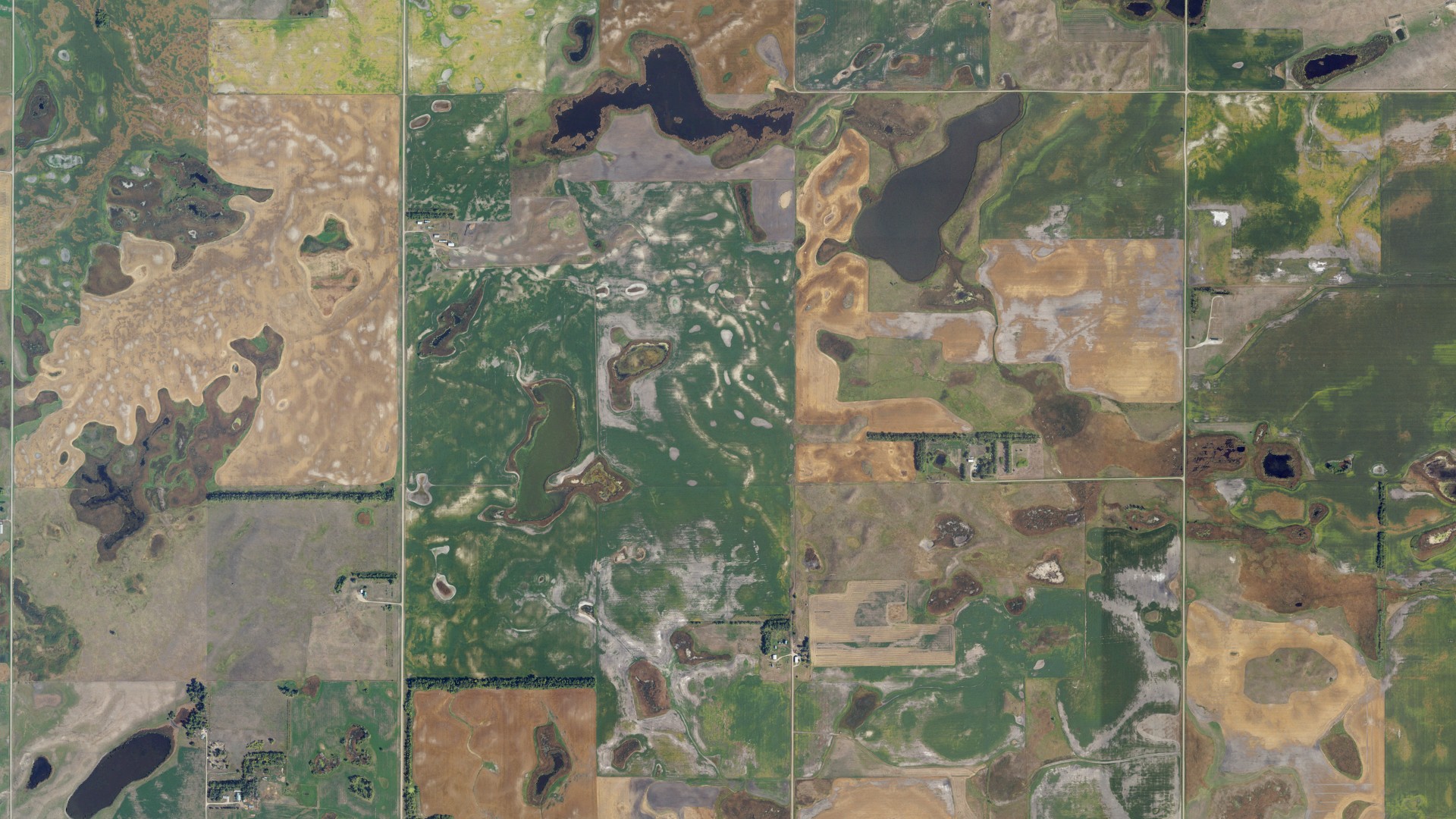 Aerial view of land around Cooperstown, North Dakota