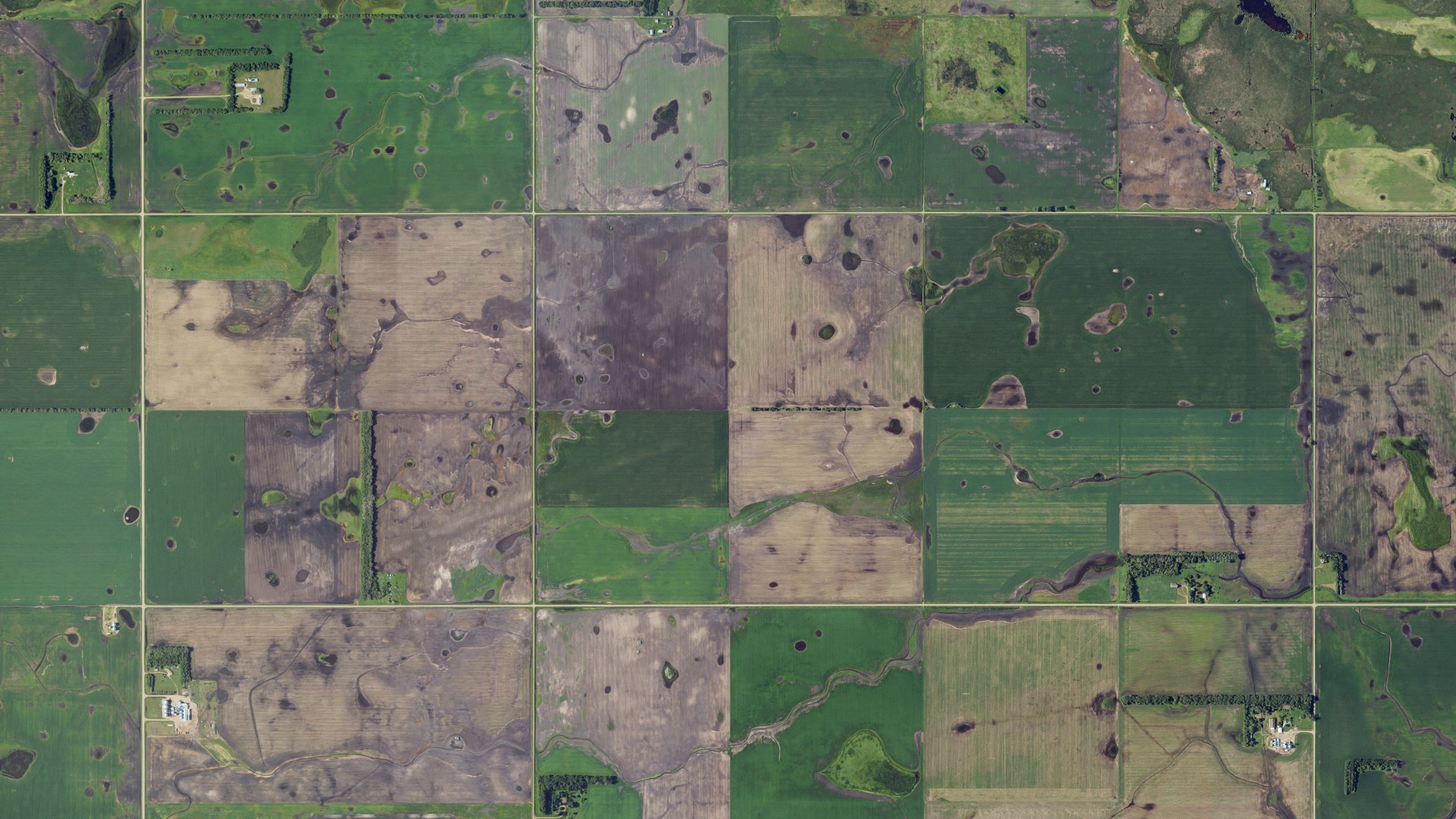 Natural-color aerial photograph of land around Dover, North Dakota