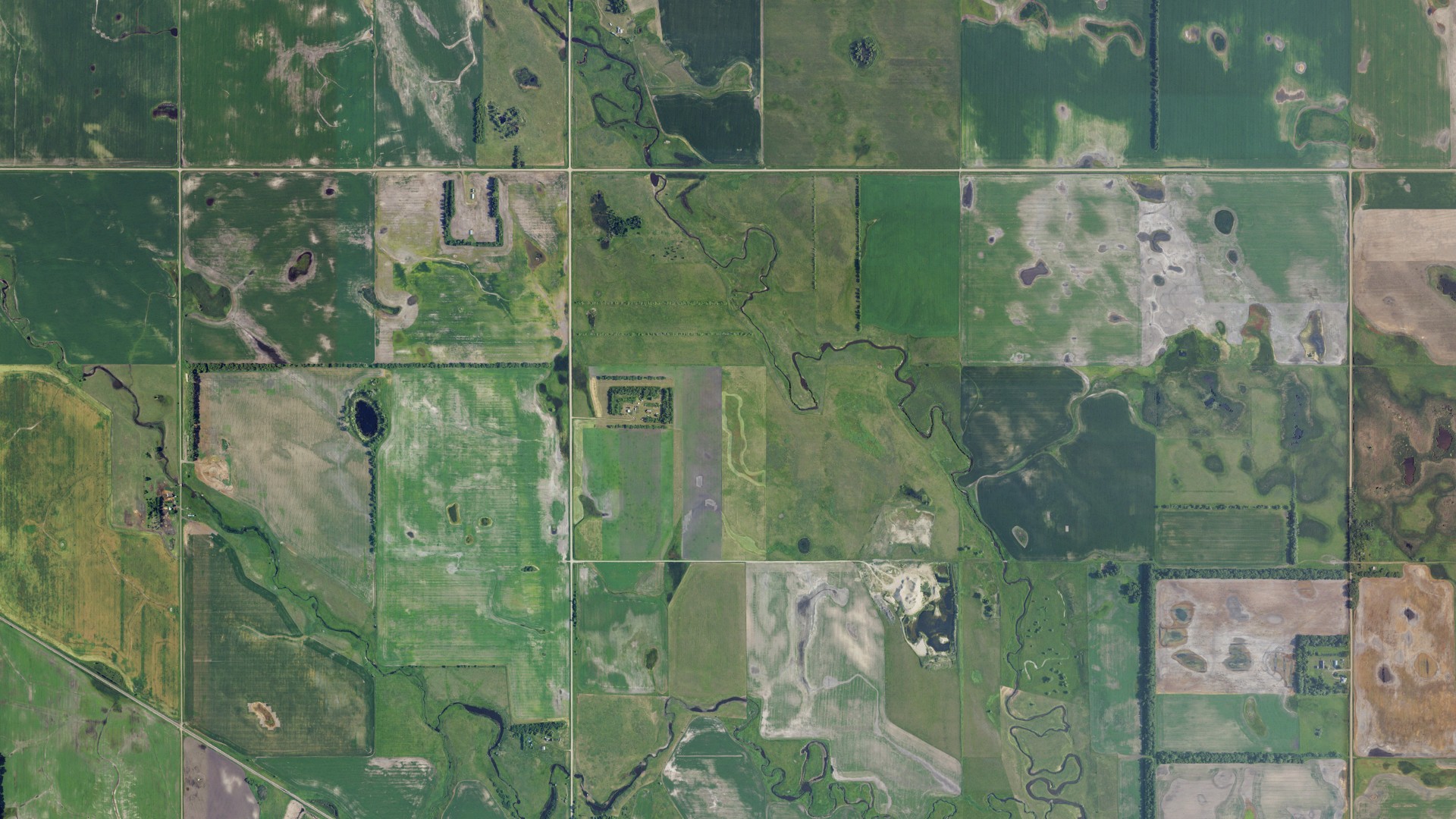 Aerial view of land around Helena, North Dakota