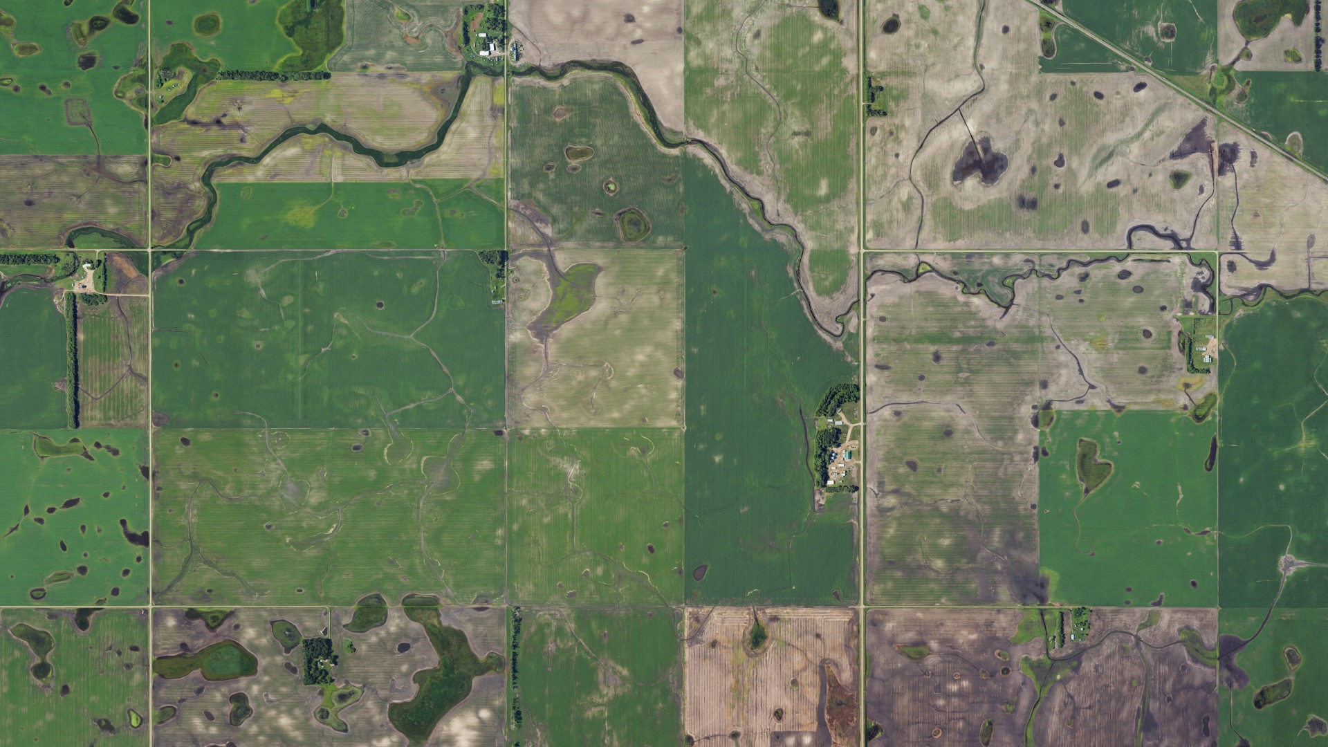 Aerial view of land around Mabel, North Dakota