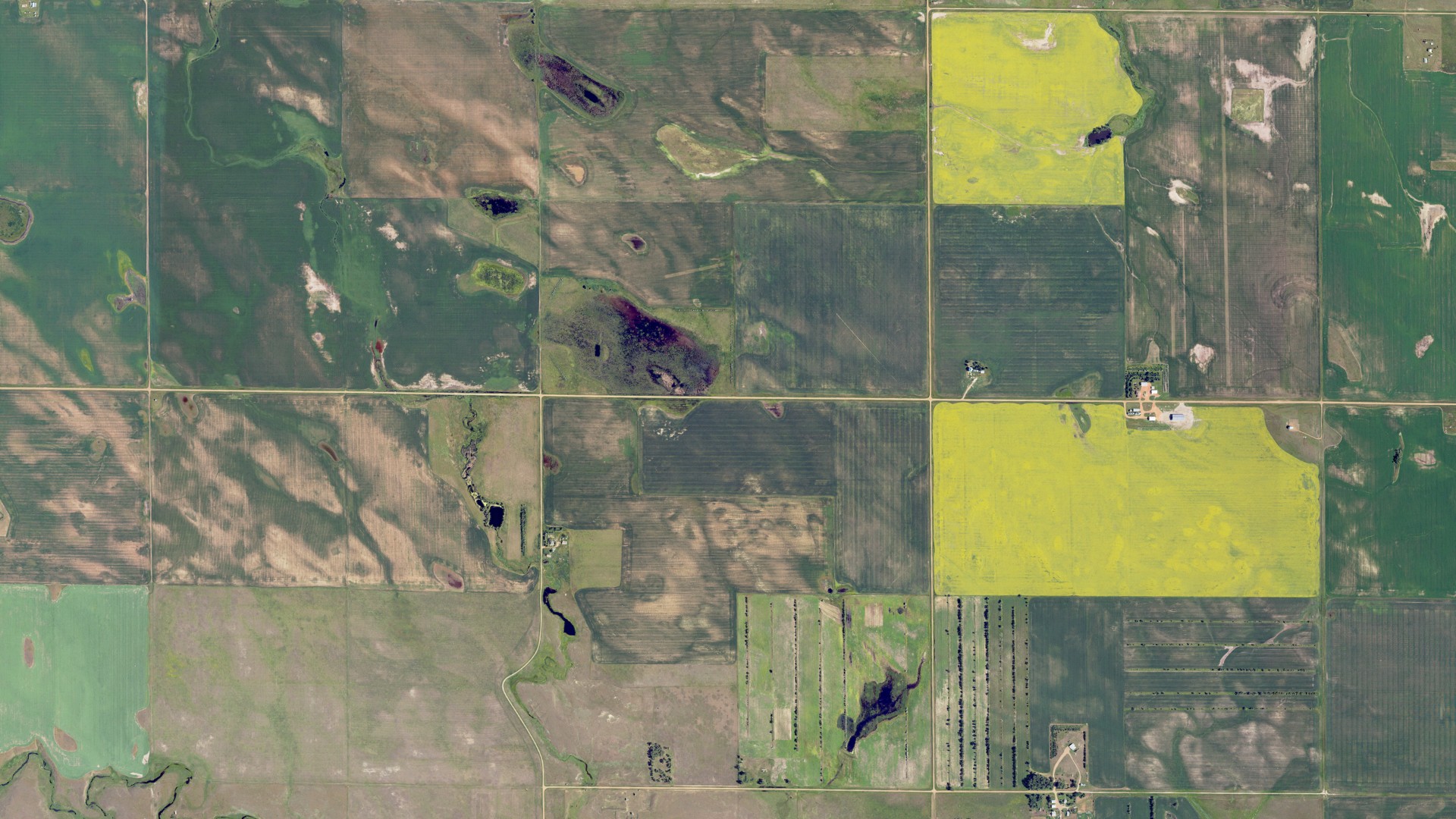 Natural-color aerial photograph of land around Beery, North Dakota