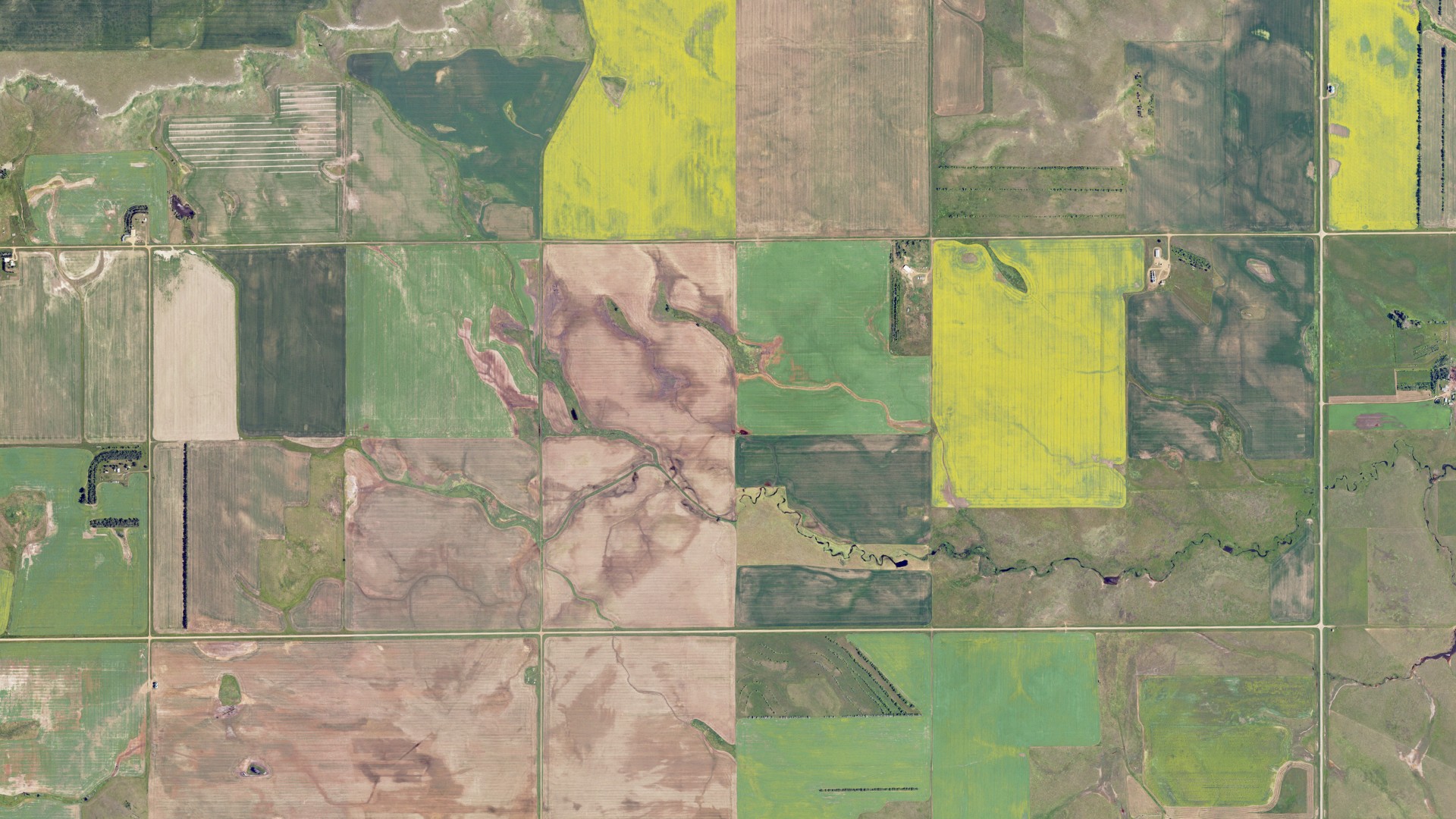 Aerial view of land around Campbell, North Dakota