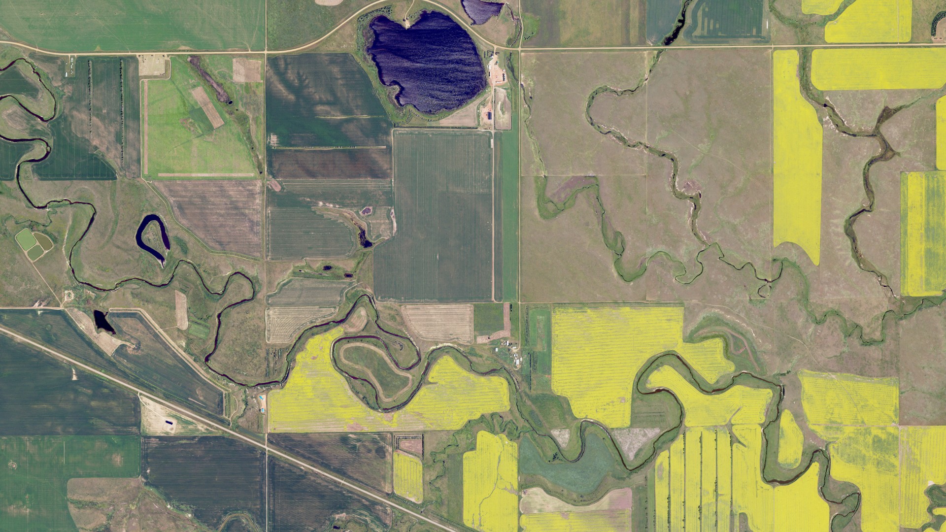 Aerial view of land around Farina, North Dakota