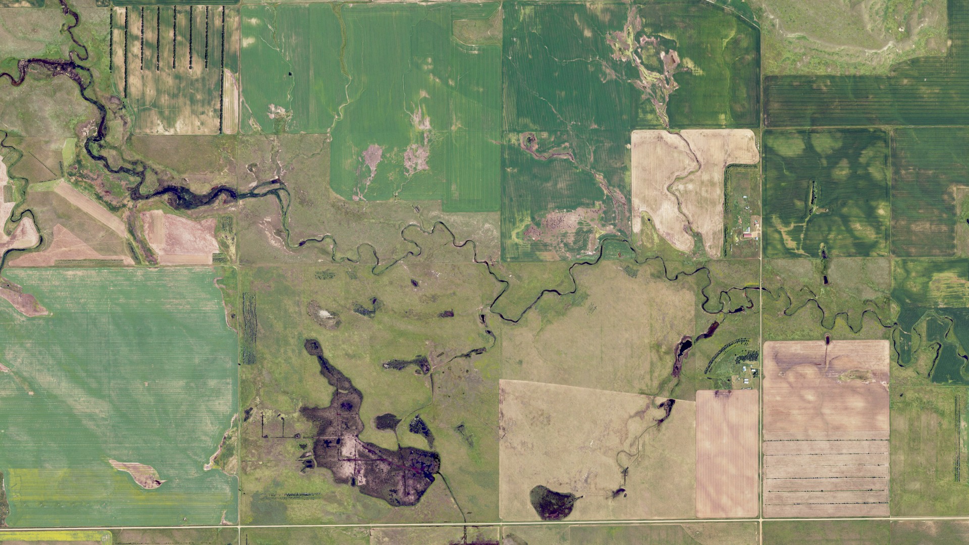 Aerial view of land around Madison, North Dakota