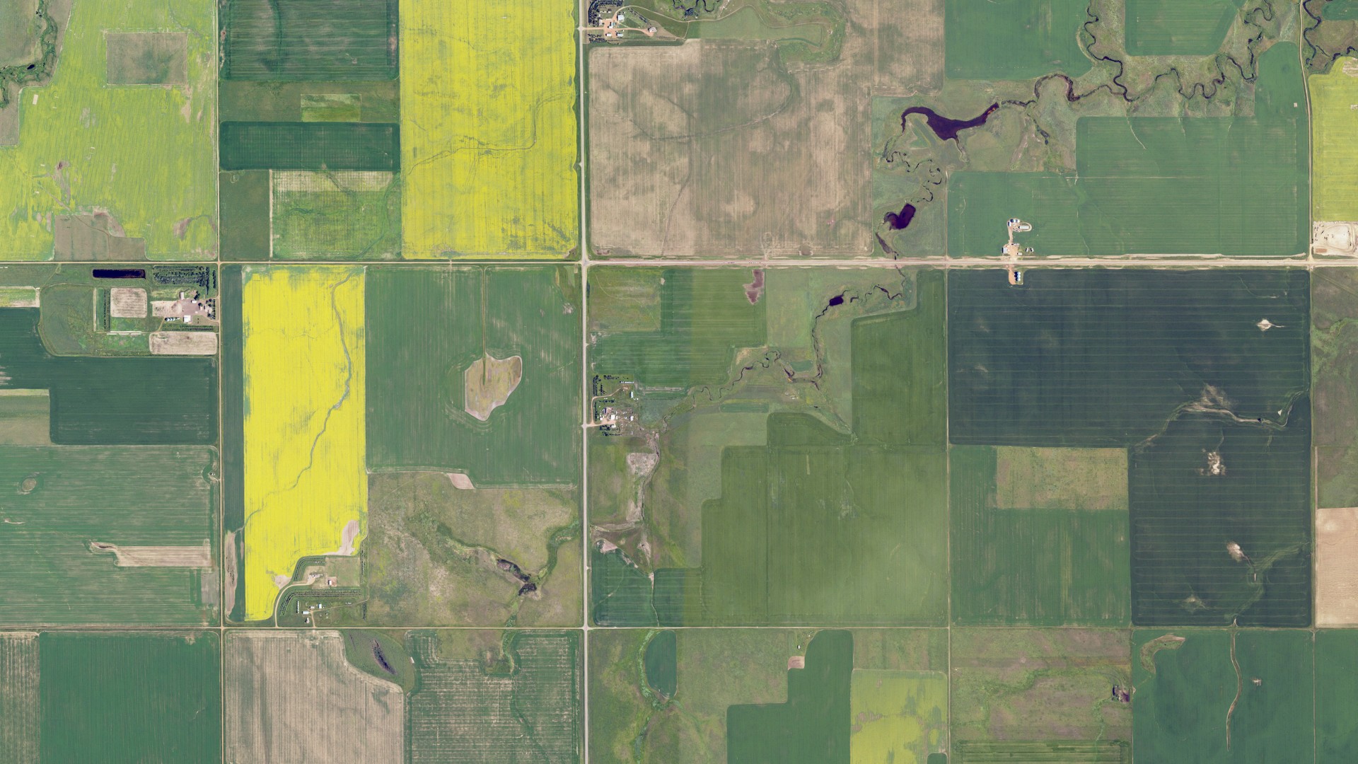 Aerial view of land around Strehlow, North Dakota