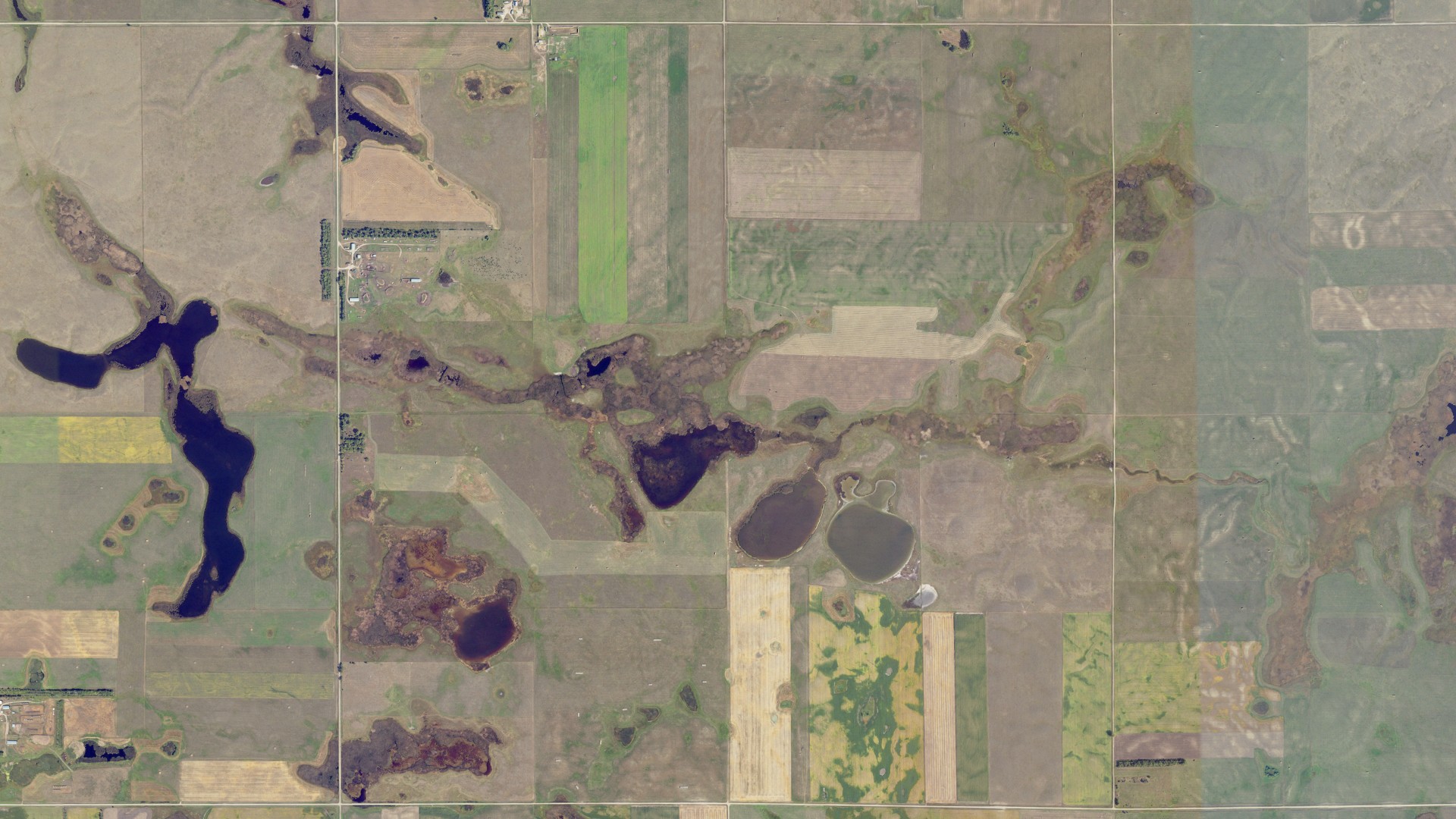 Aerial view of land around Clear Lake, North Dakota