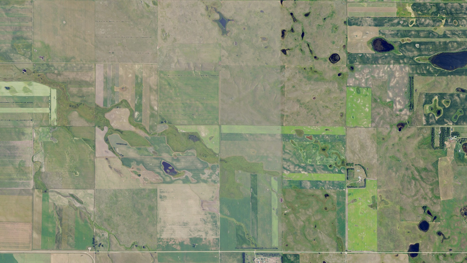 Aerial view of land around Crystal Springs, North Dakota