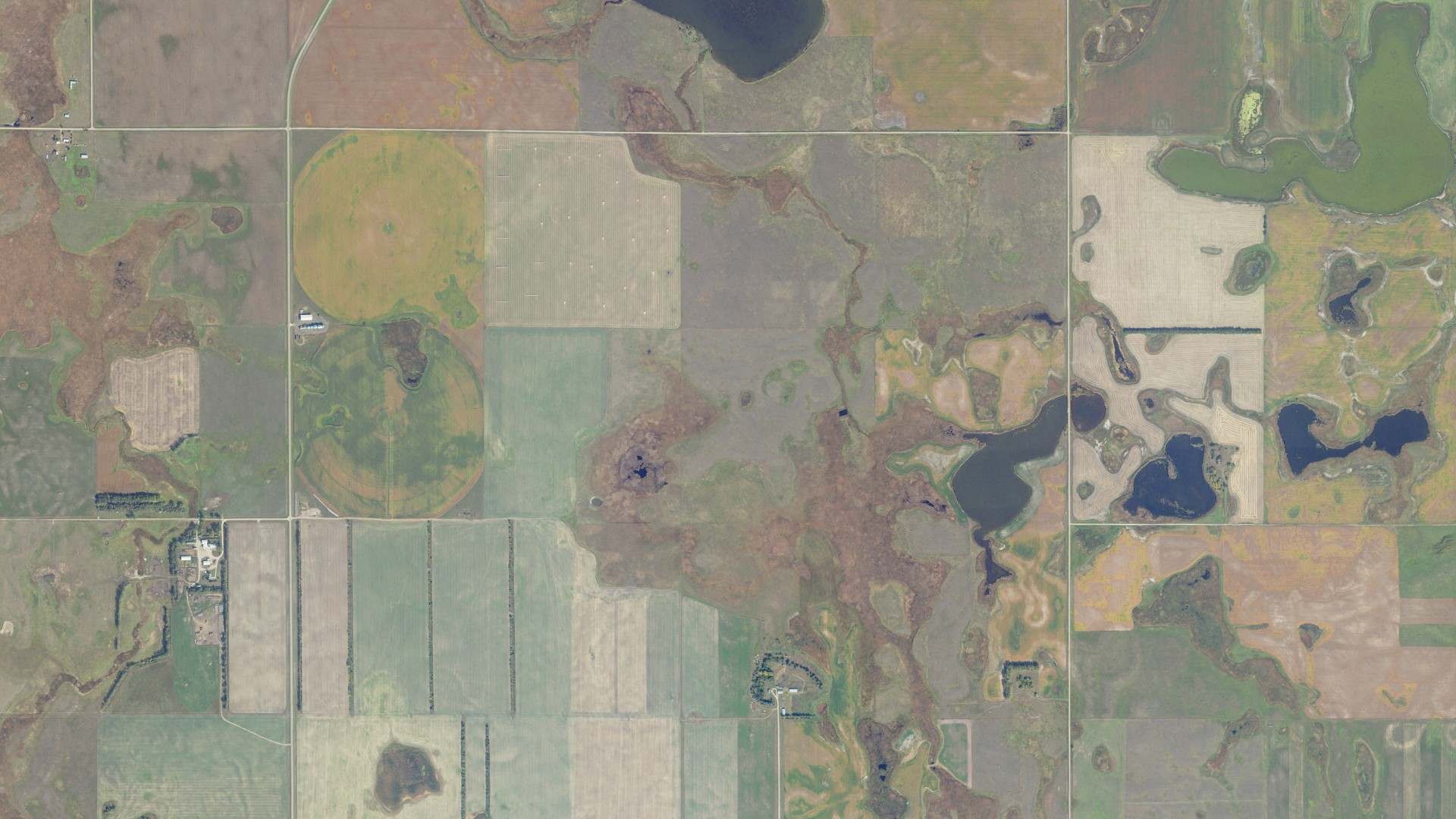 Aerial view of land around Robinson, North Dakota
