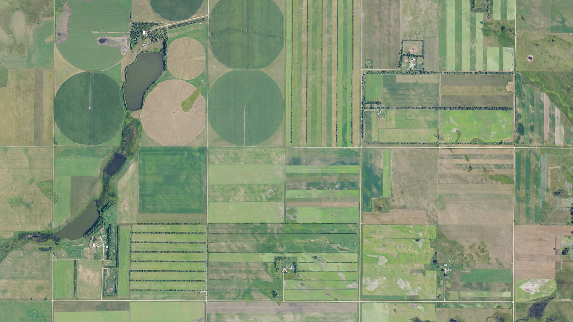 Natural-color aerial photograph of land around Tappen, North Dakota