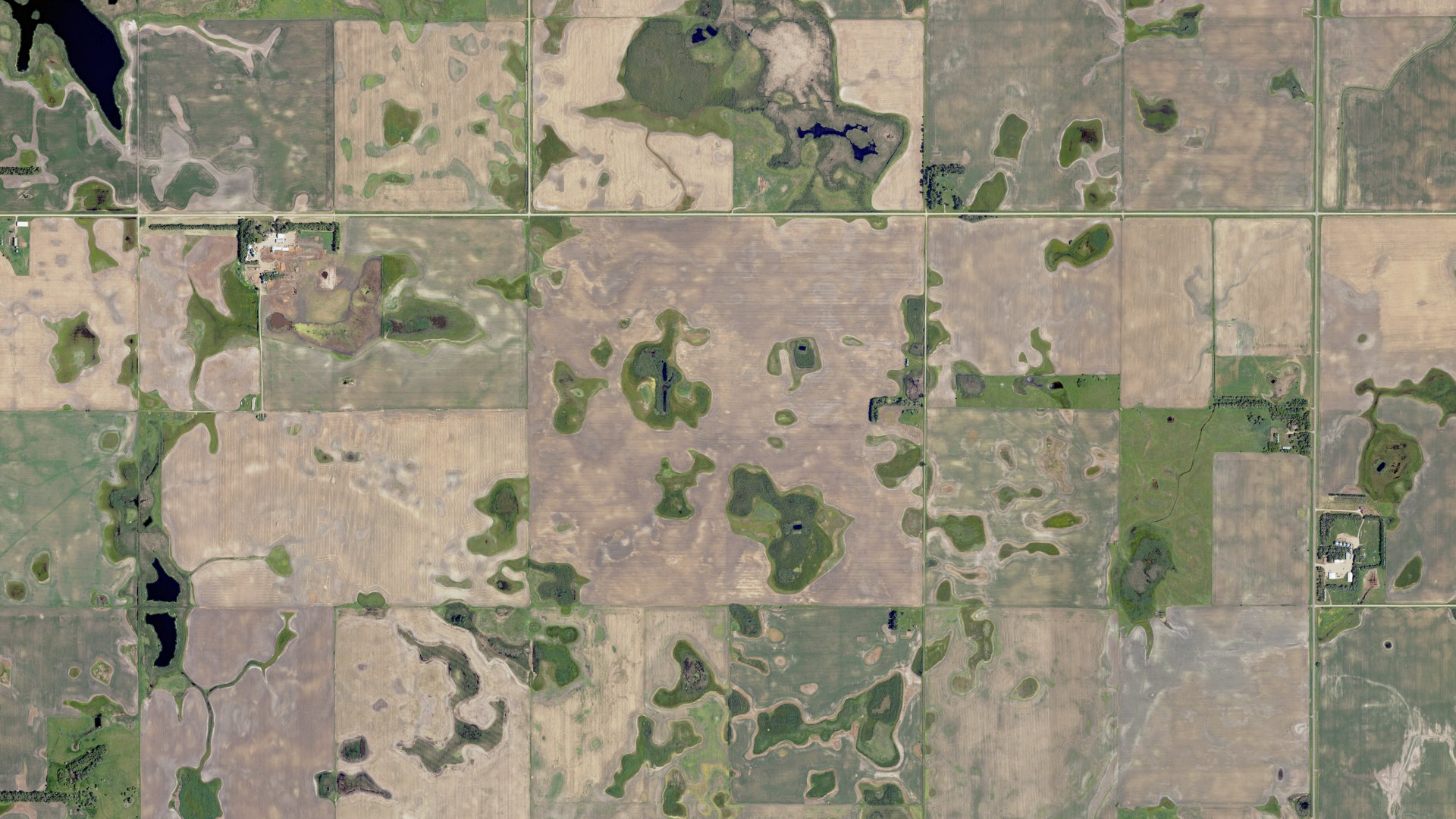 Natural-color aerial photograph of land around LaMoure County, North Dakota