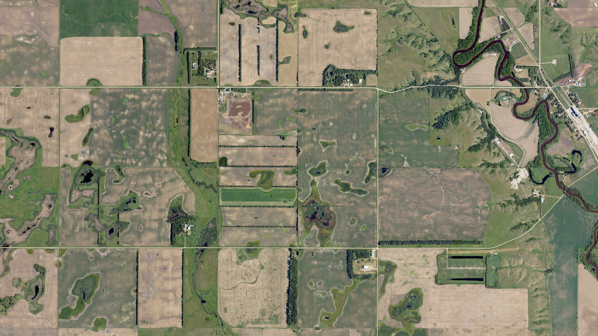 Aerial view of land around Adrian, North Dakota