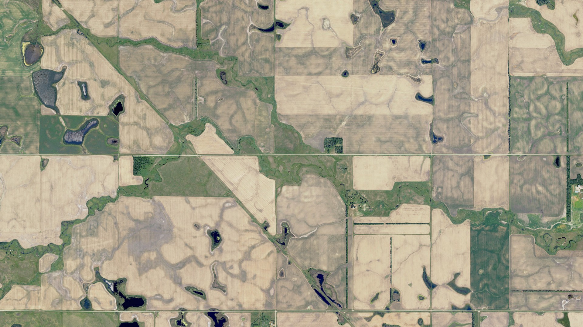 Aerial view of land around Bluebird, North Dakota