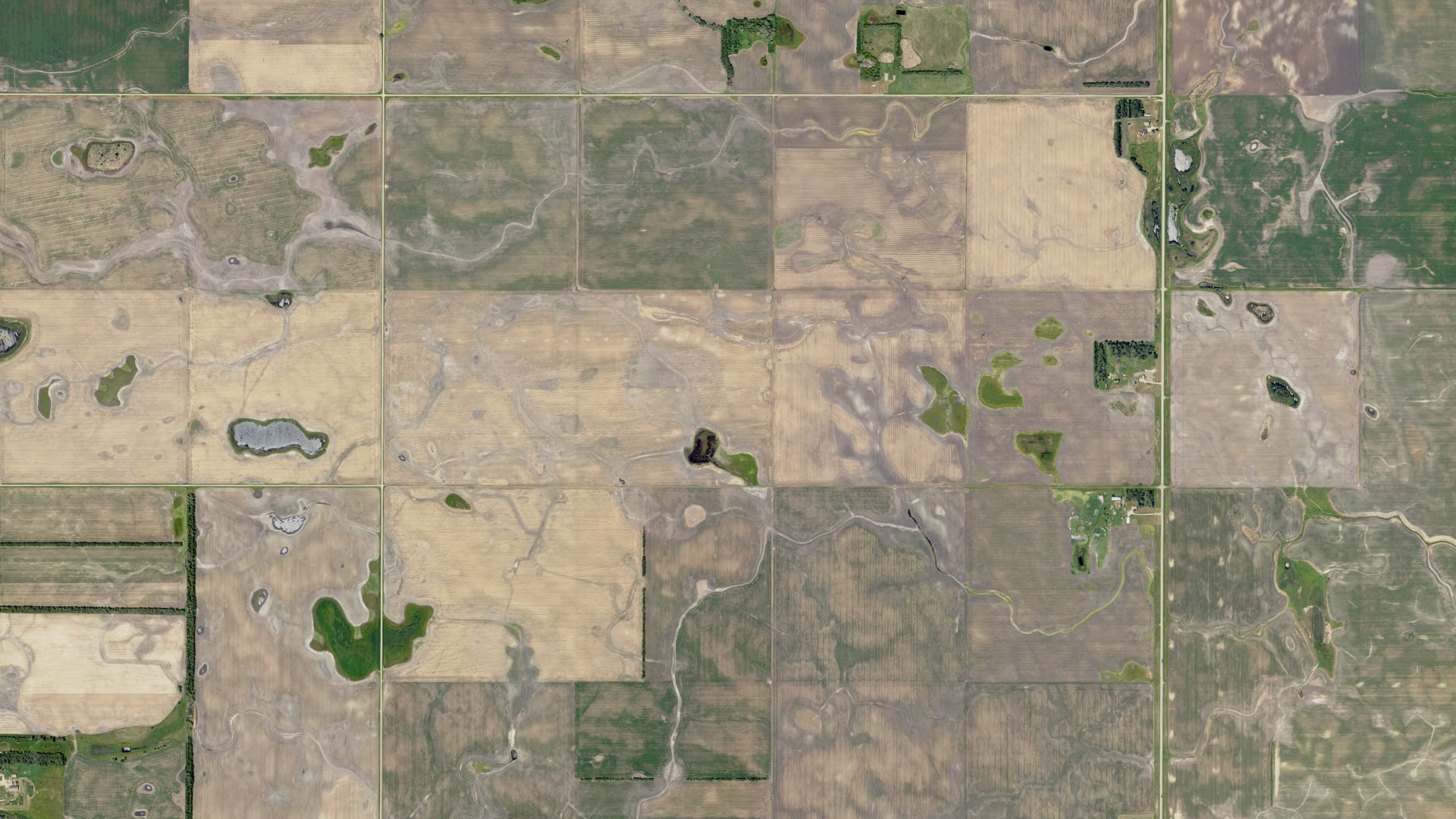 Aerial view of land around Greenville, North Dakota