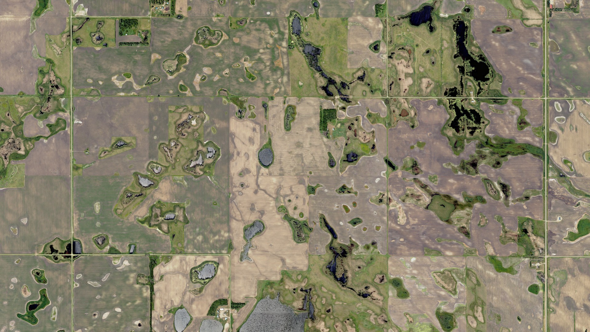 Aerial view of land around Litchville, North Dakota
