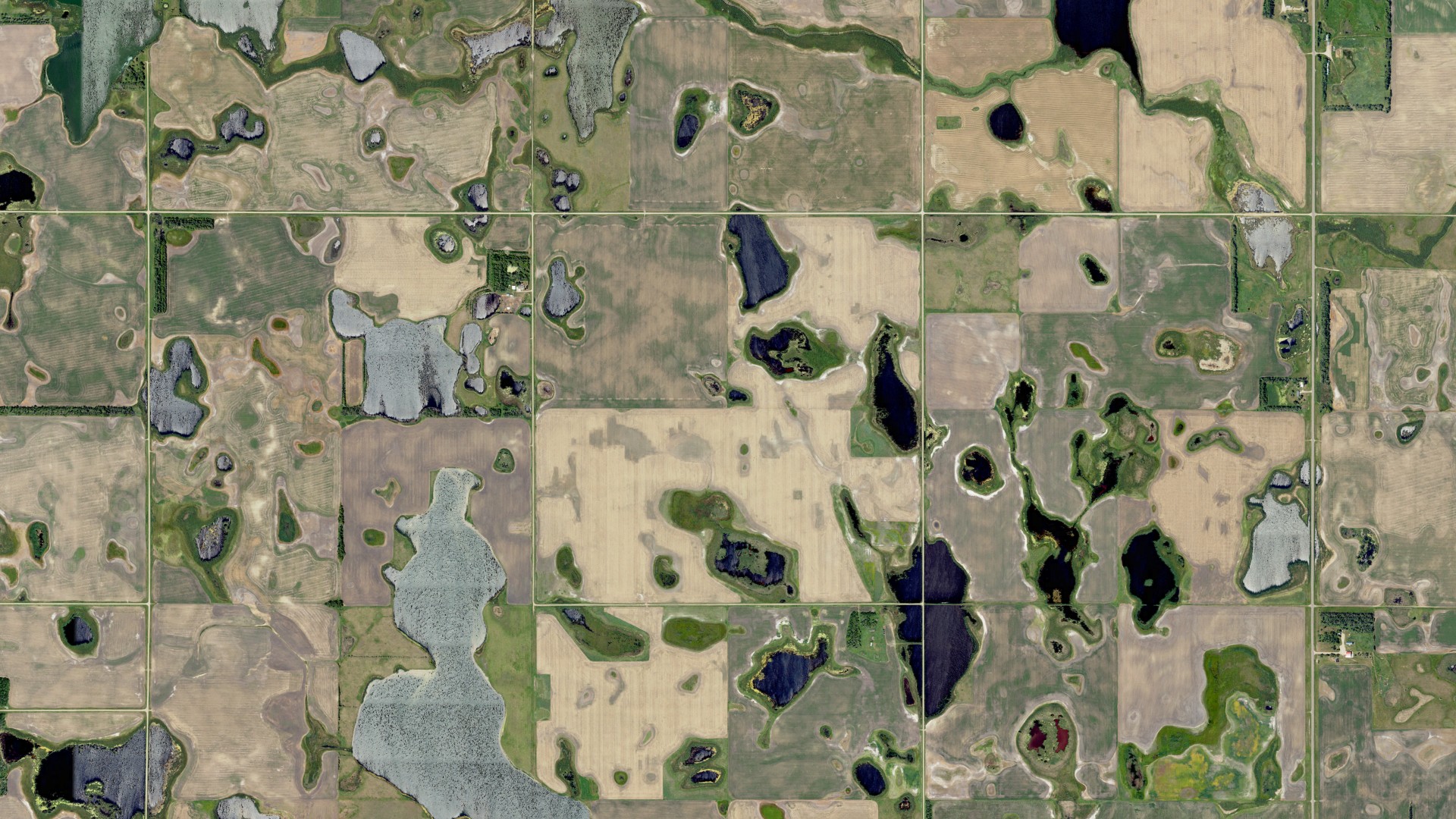 Aerial view of land around Ovid, North Dakota