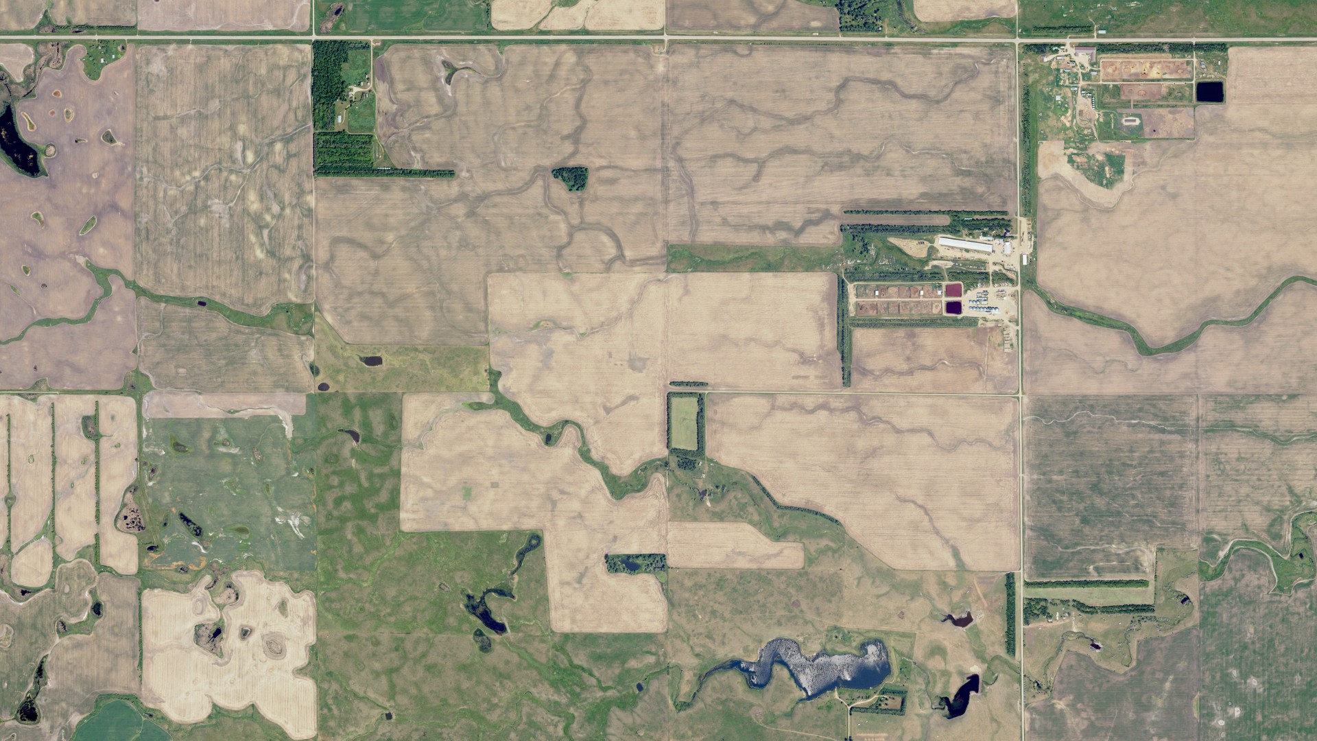 Aerial view of land around Pomona View, North Dakota